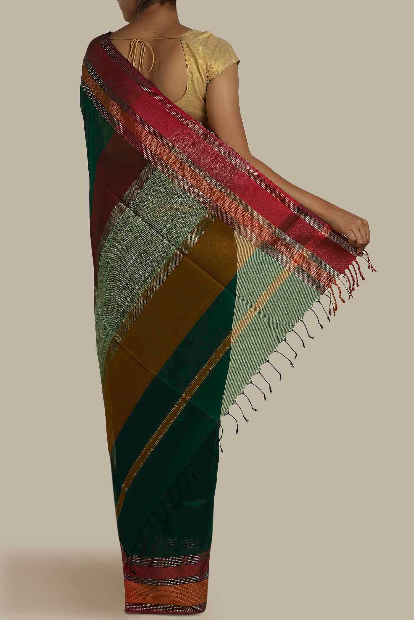 Green Maheshwari Silk Cotton Saree