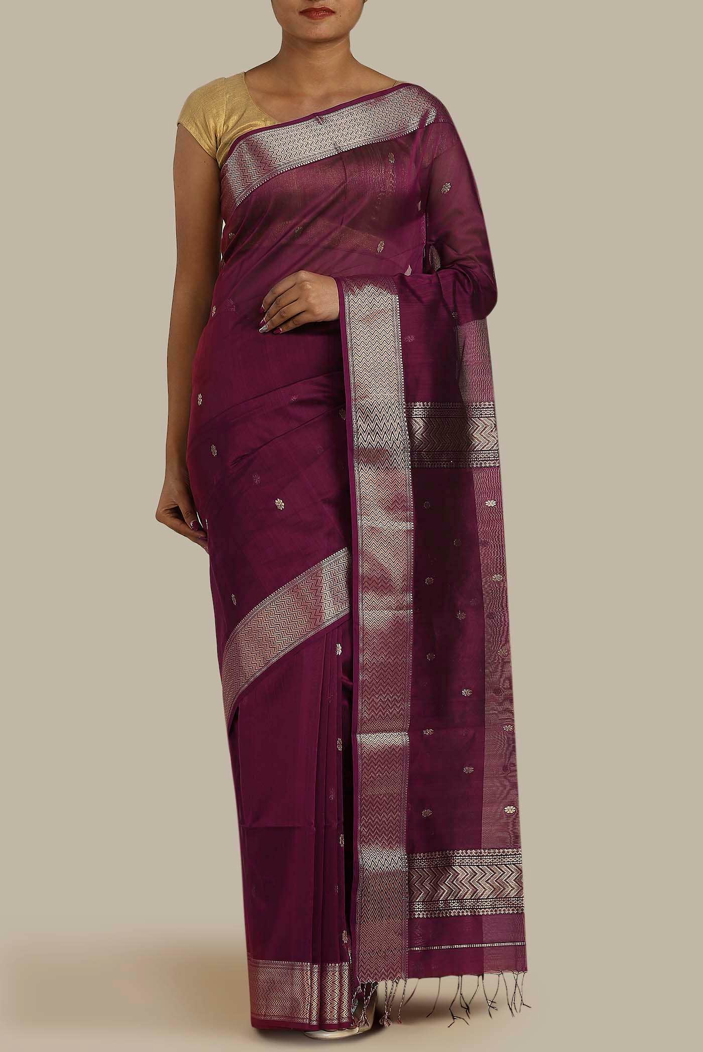 Purple Maheshwari Silk Cotton Saree