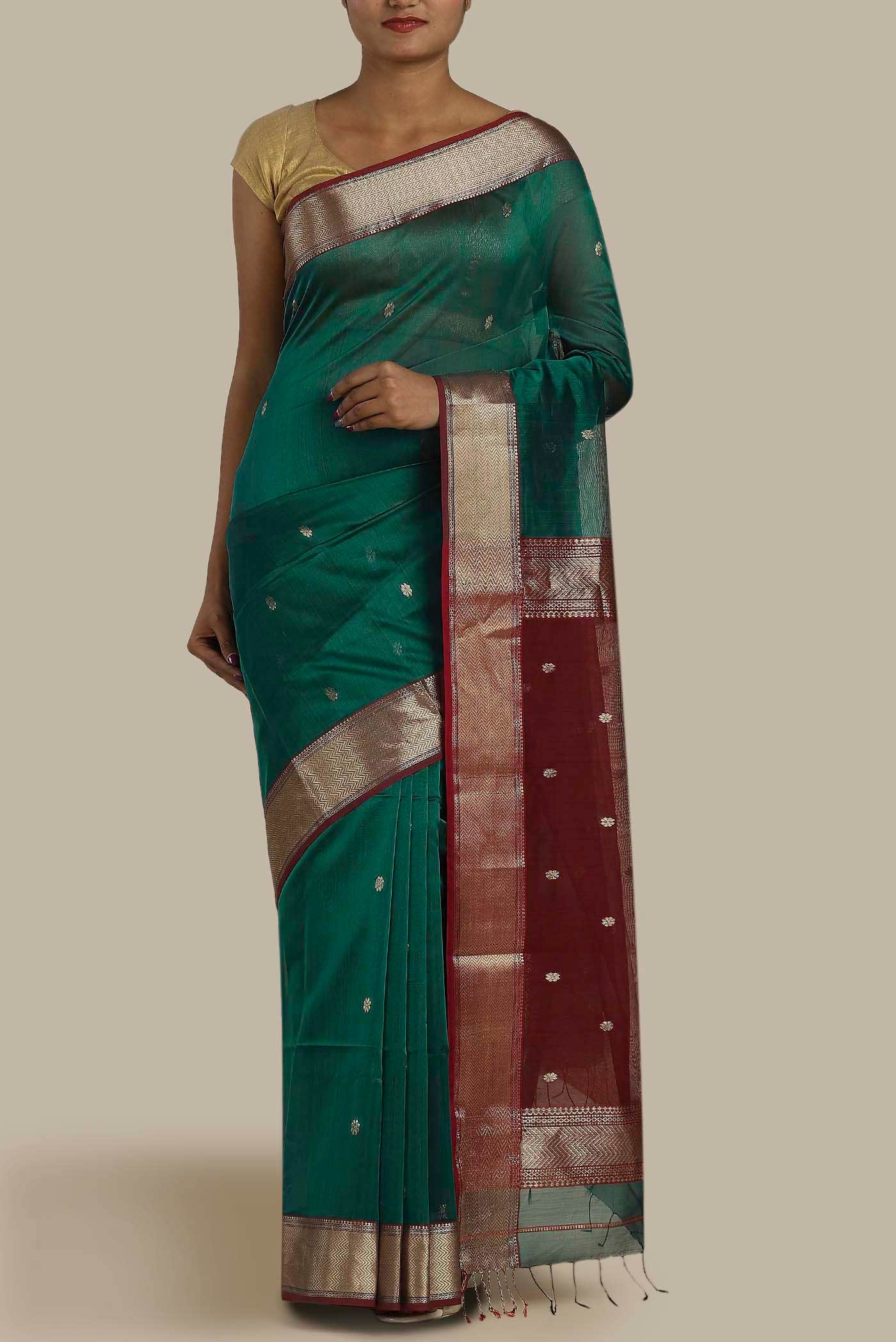 Green Maheshwari Silk Cotton Saree