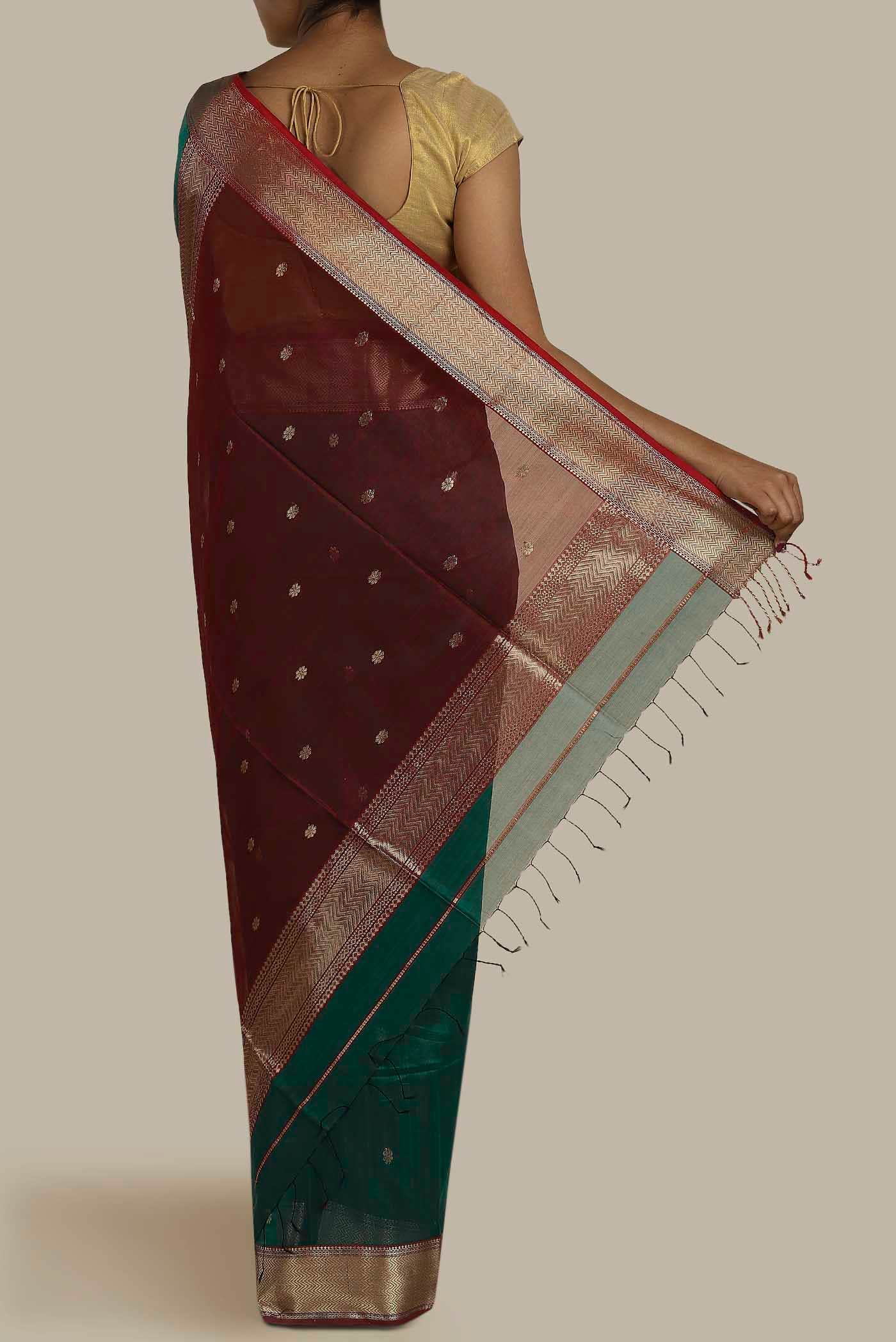 Green Maheshwari Silk Cotton Saree