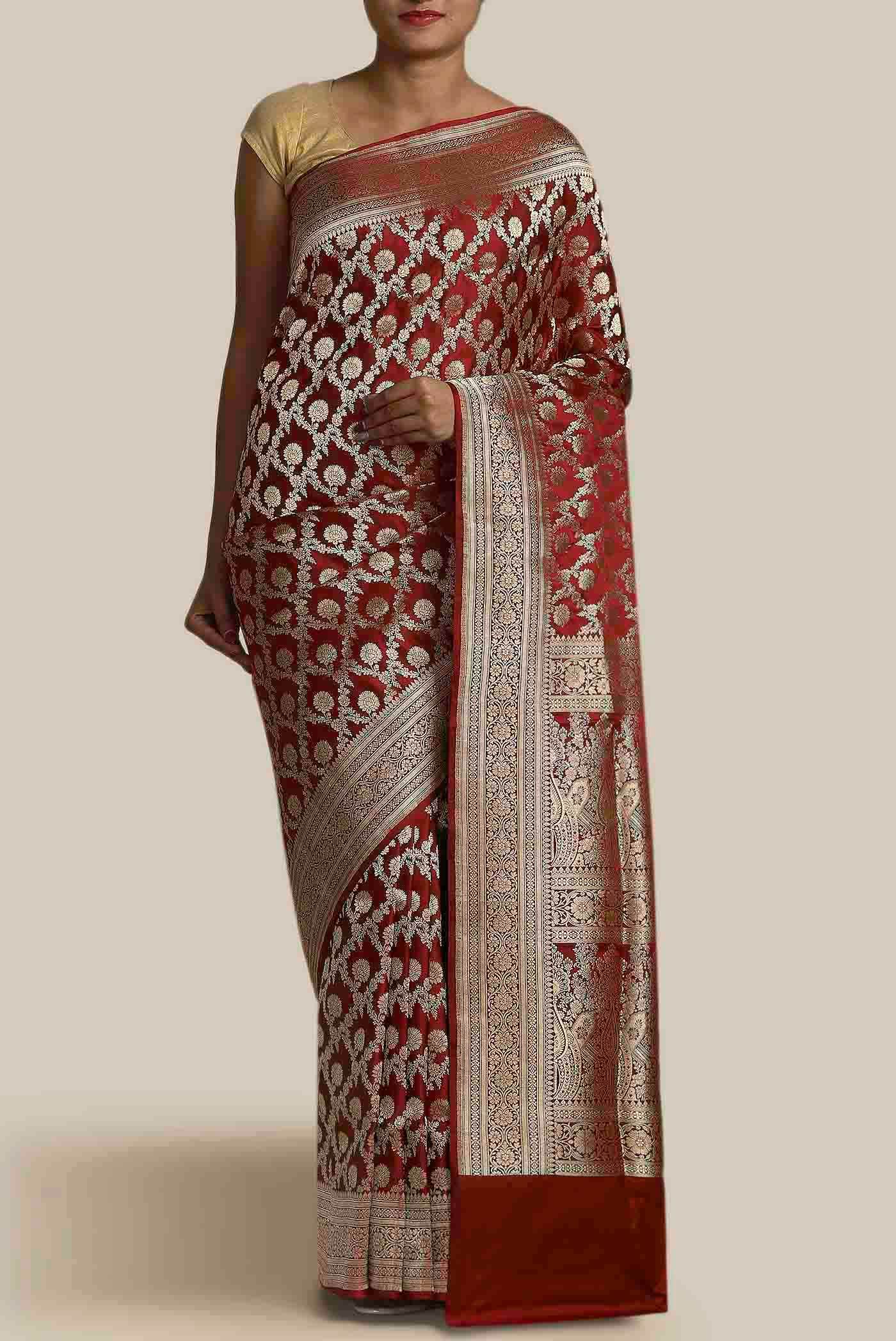 Maroon Banarasi Silk Saree