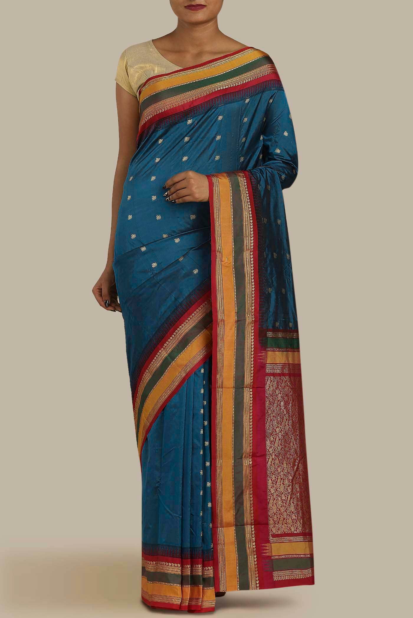 Blue Blended Bangalore Silk Saree
