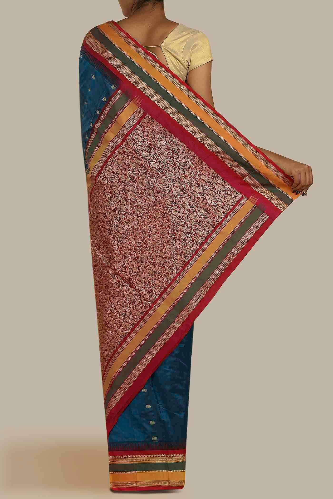 Blue Blended Bangalore Silk Saree