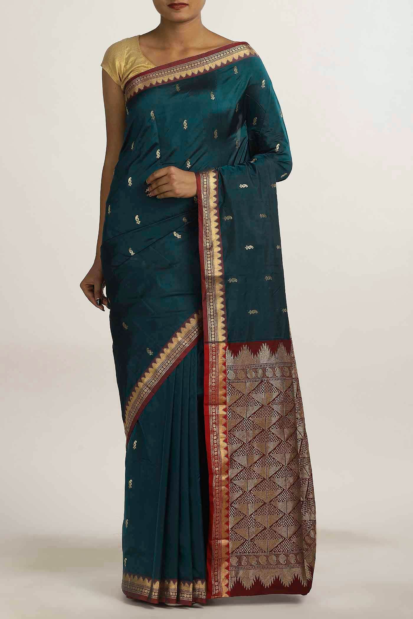 Blue Blended Bangalore Silk Saree