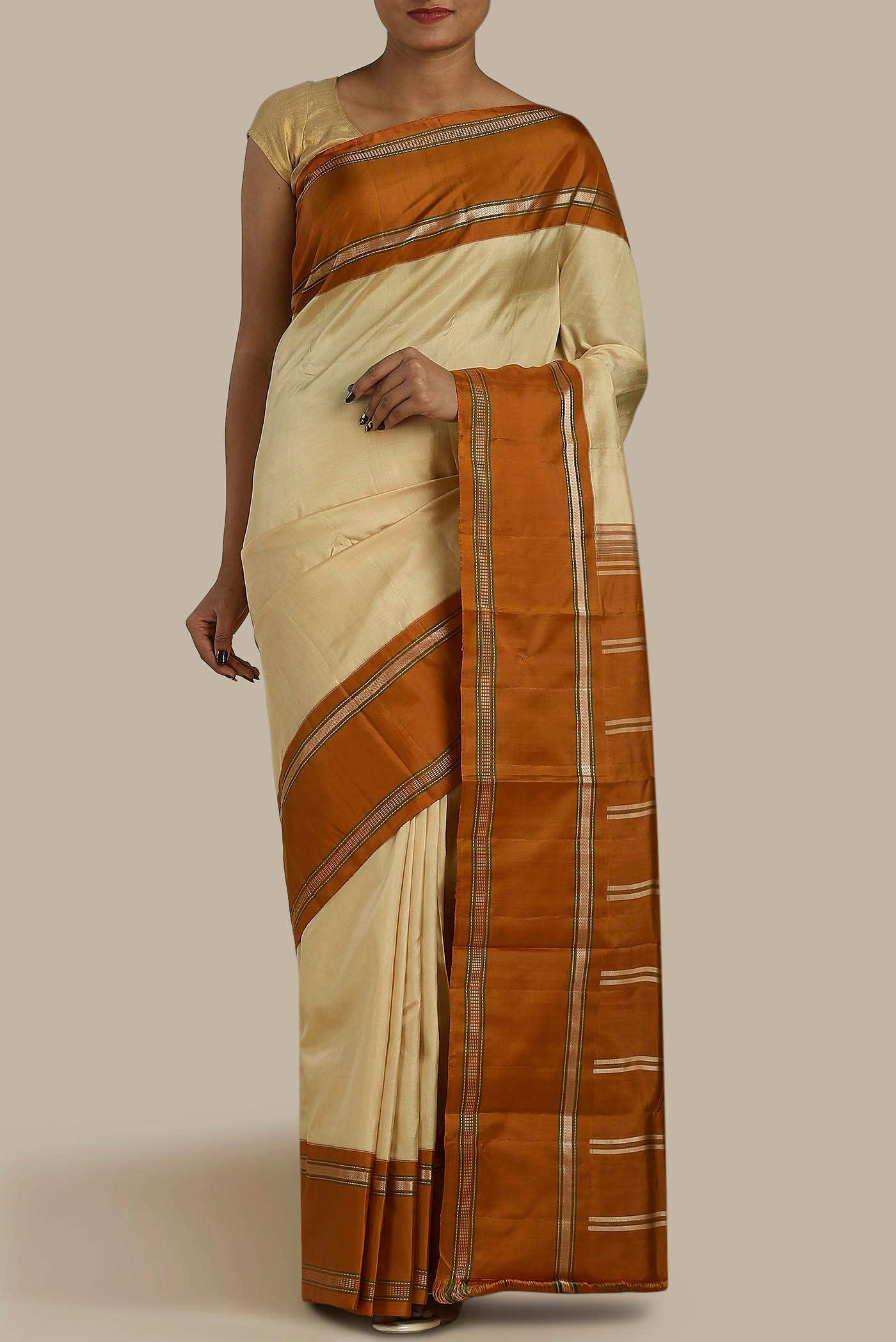 Cream Kanchipuram Silk Saree