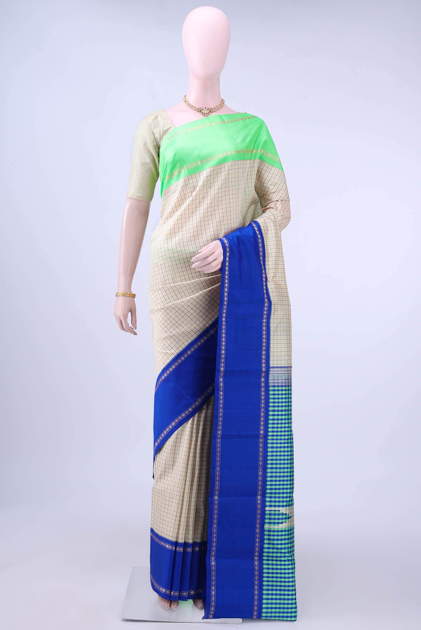 Beige Kanchipuram Silk Saree