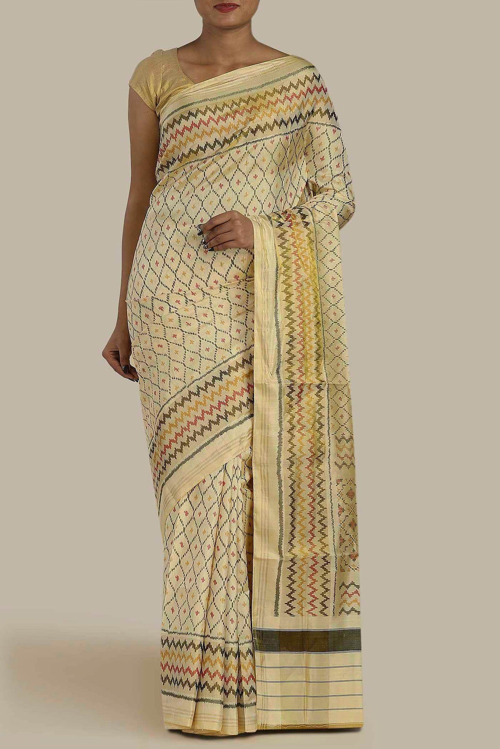 Cream Rajkot Patola Silk Saree