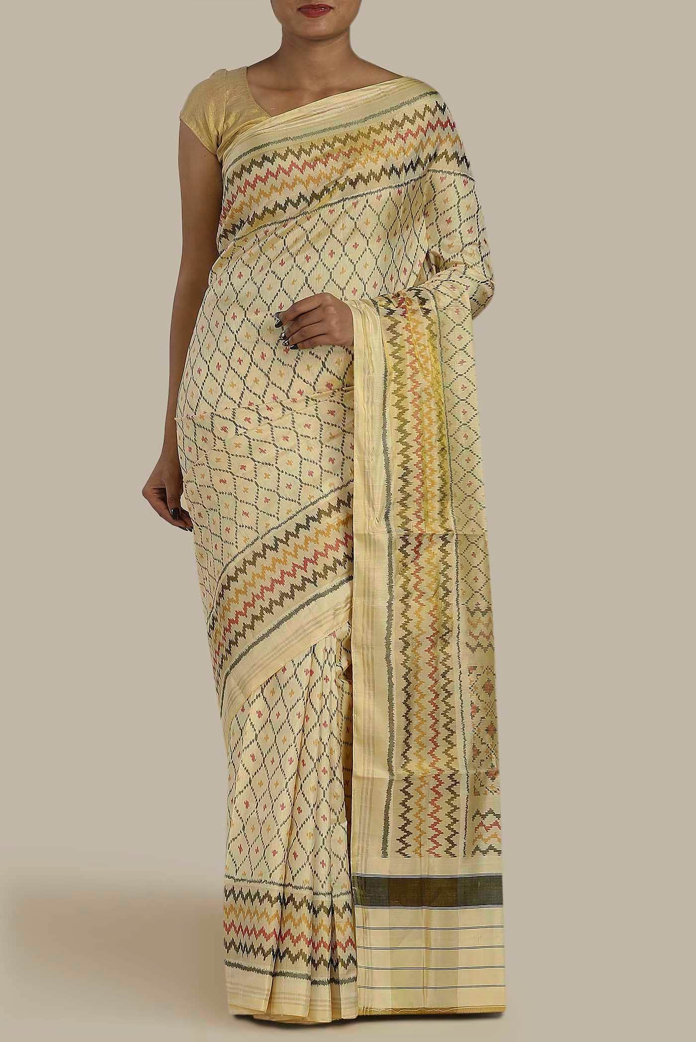 Cream Rajkot Patola Silk Saree