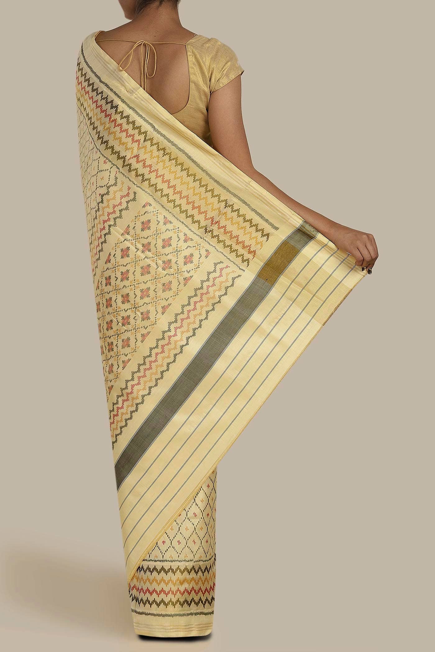 Cream Rajkot Patola Silk Saree