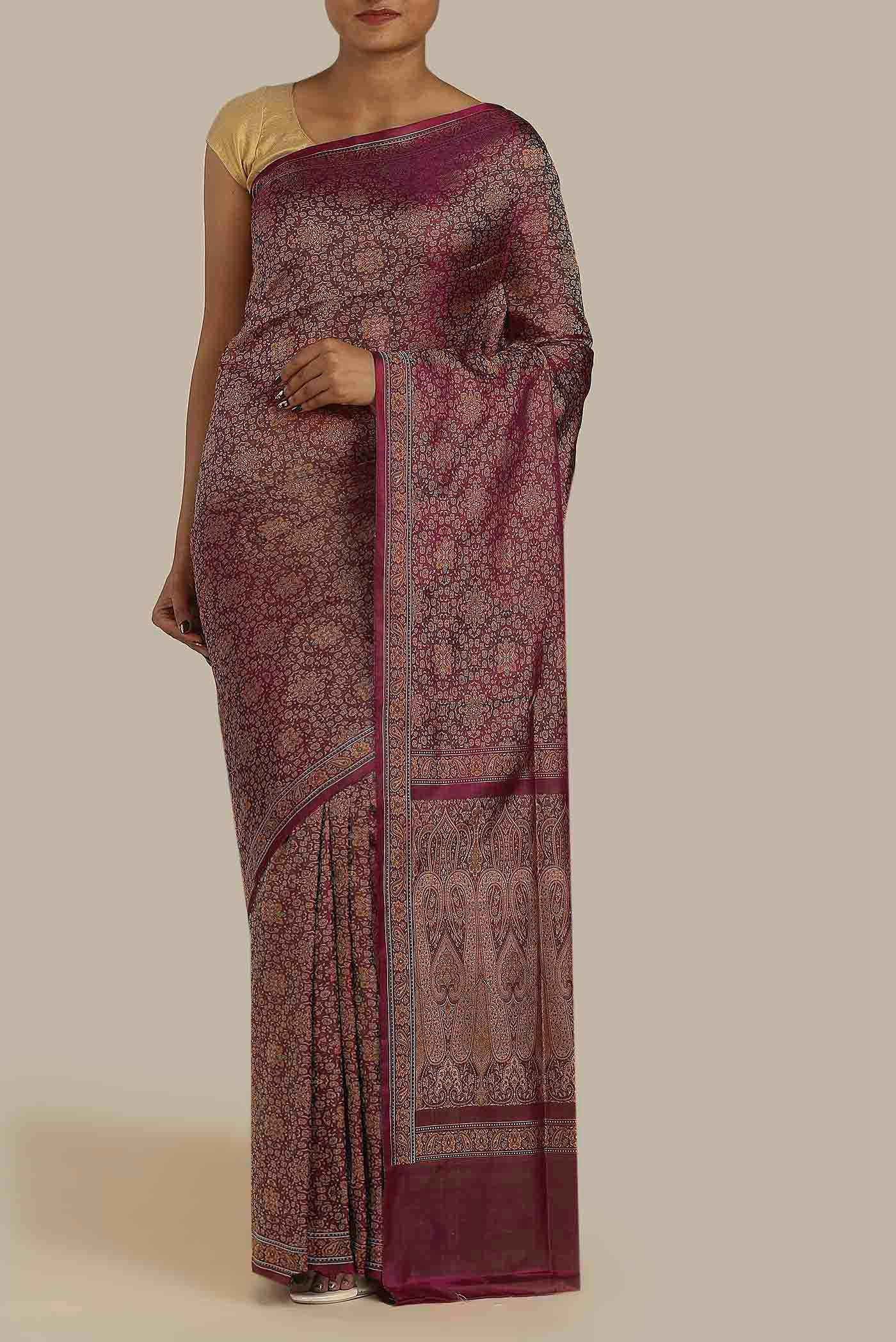 Maroon Banarasi Tanchoi Silk Saree