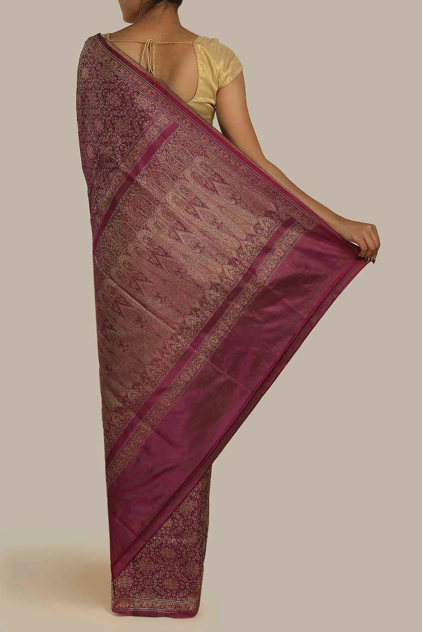 Maroon Banarasi Tanchoi Silk Saree