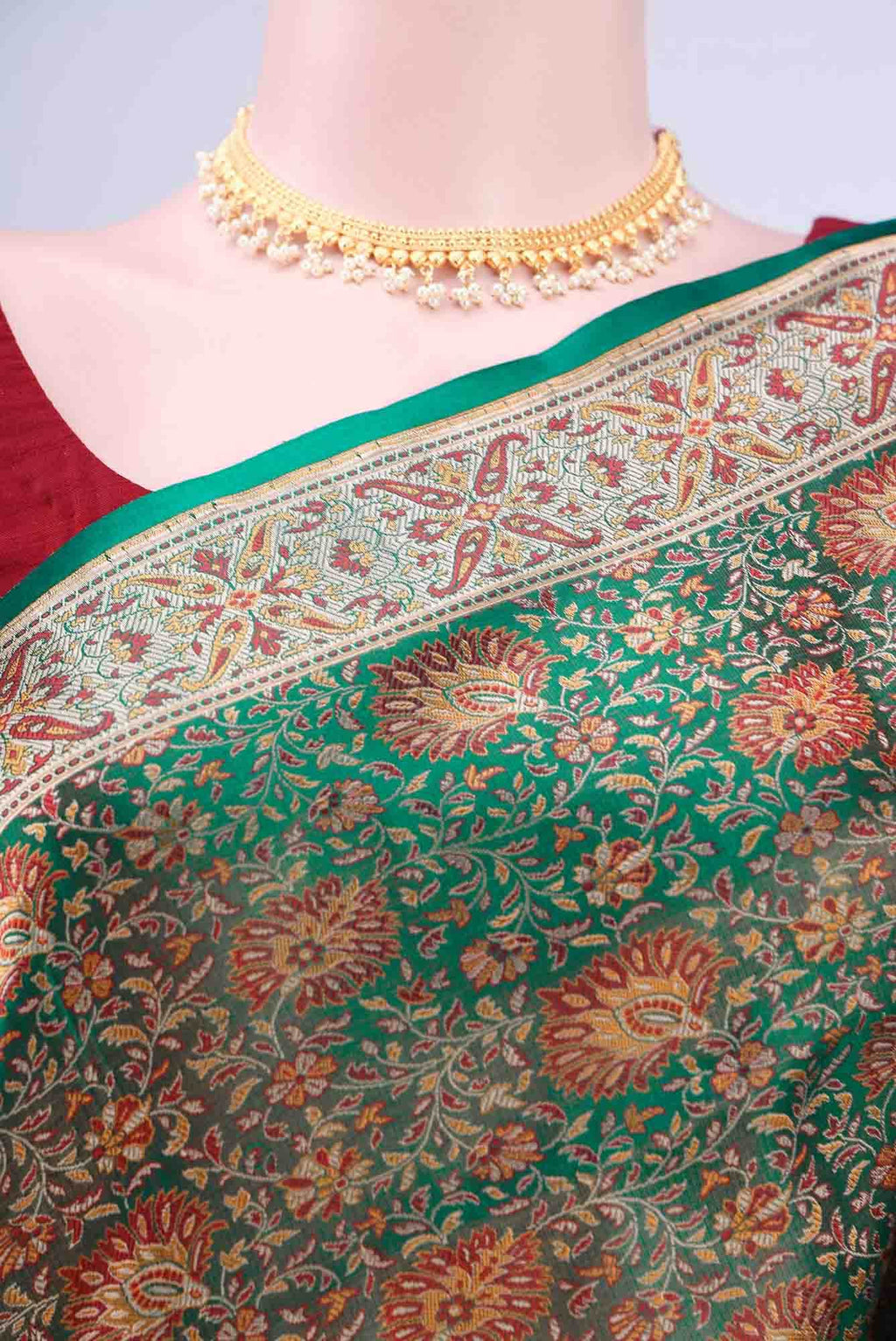 Green Banarasi Tanchoi Silk Saree