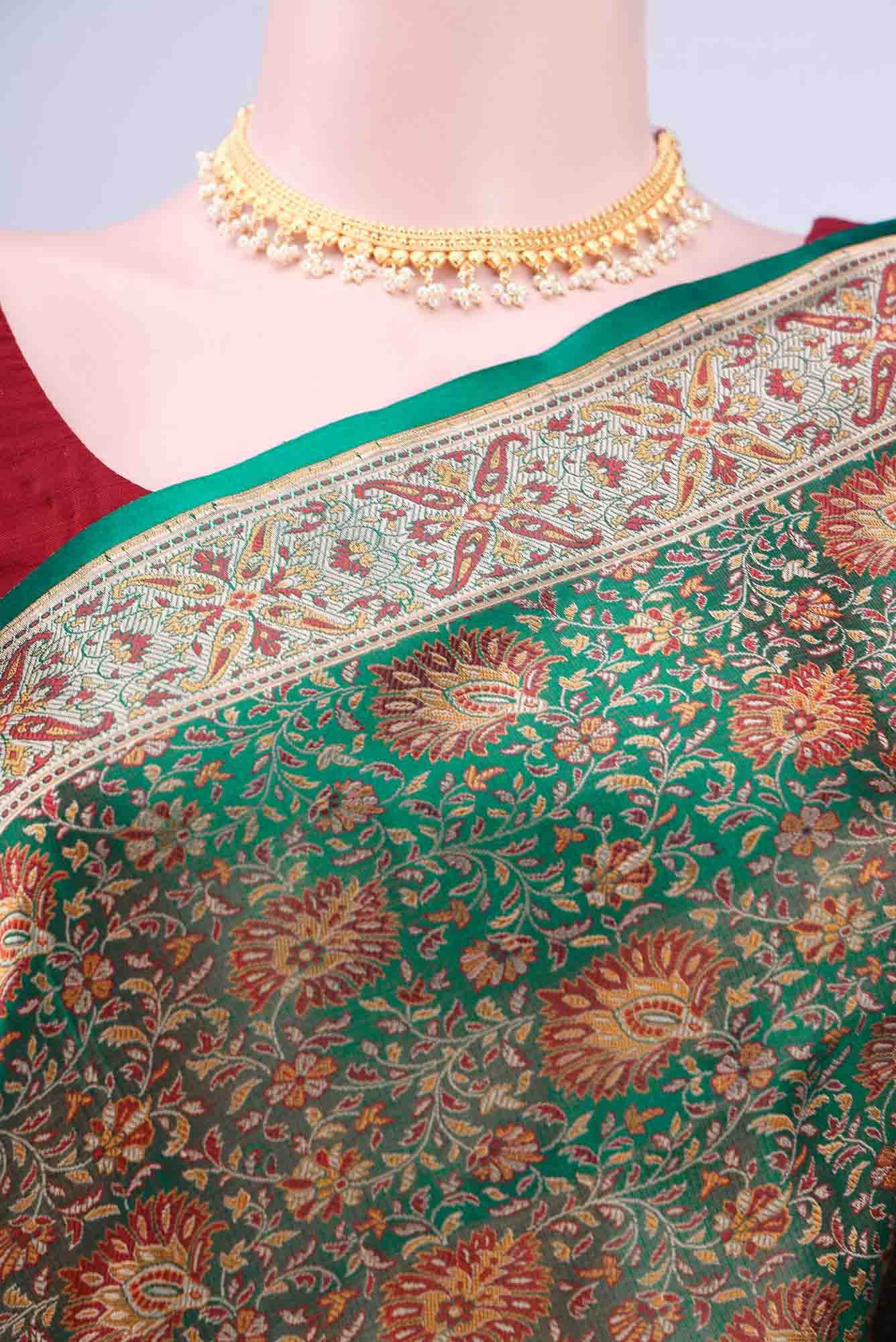 Green Banarasi Tanchoi Silk Saree