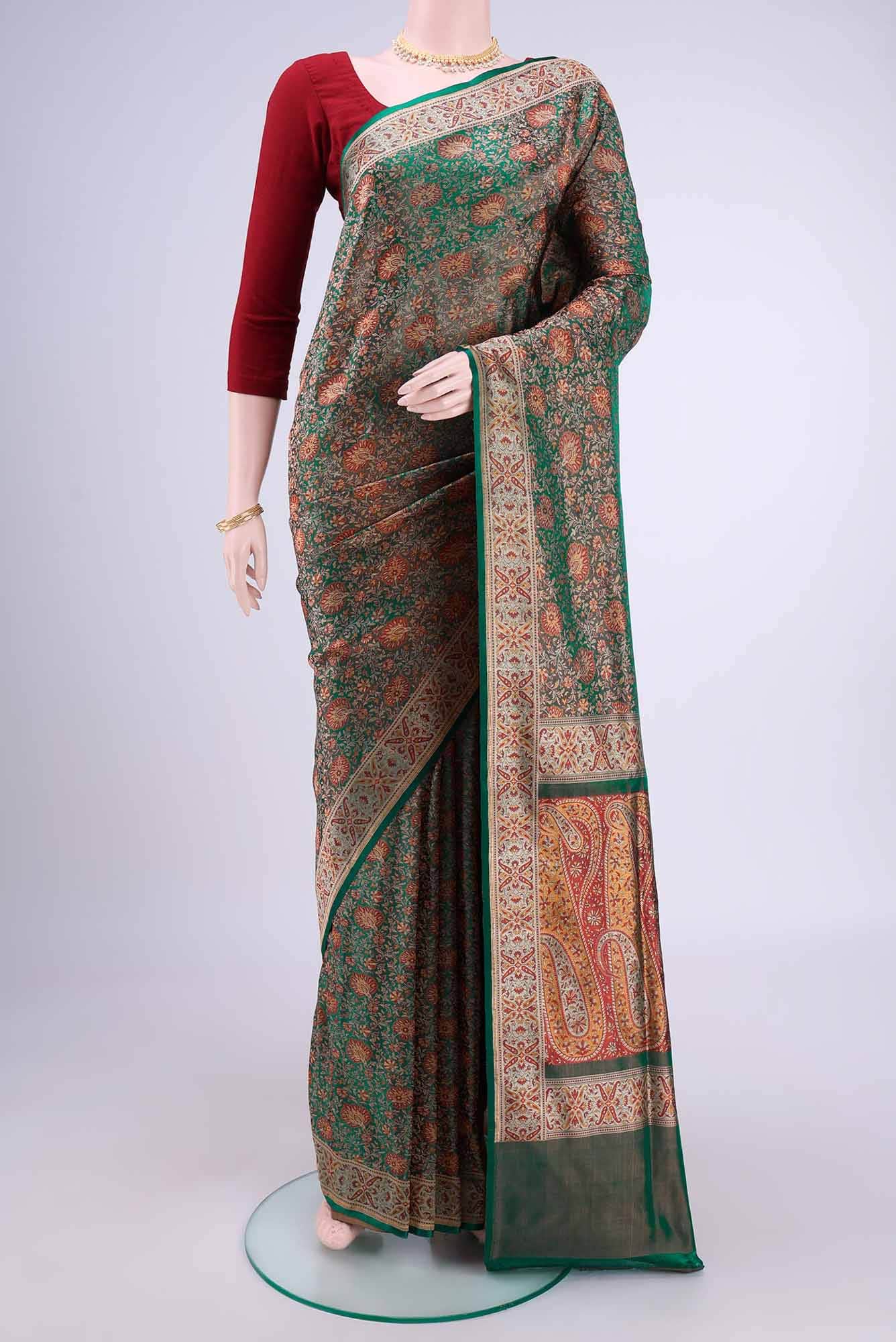 Green Banarasi Tanchoi Silk Saree