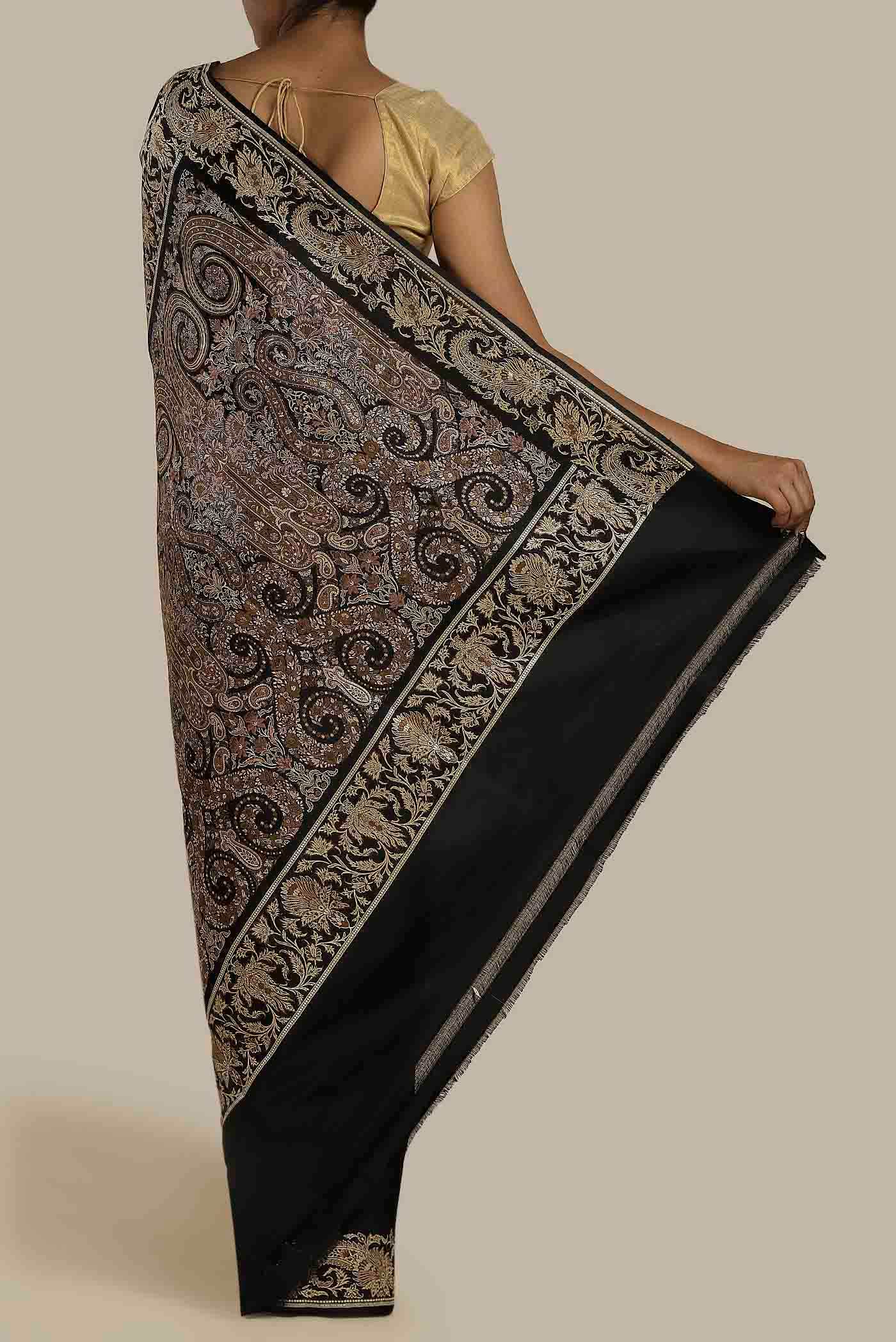 Black Banarasi Tanchoi Silk Saree