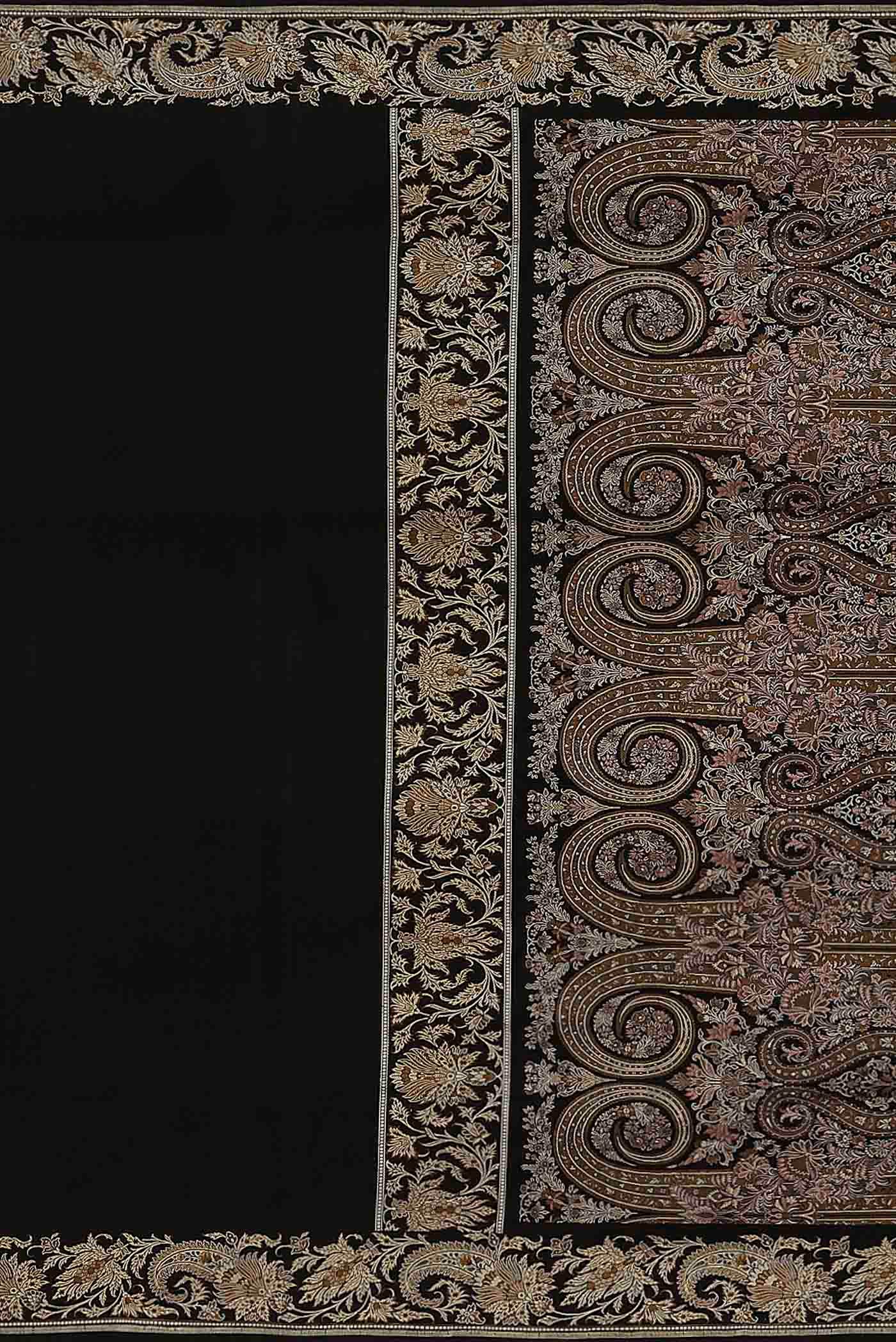Black Banarasi Tanchoi Silk Saree