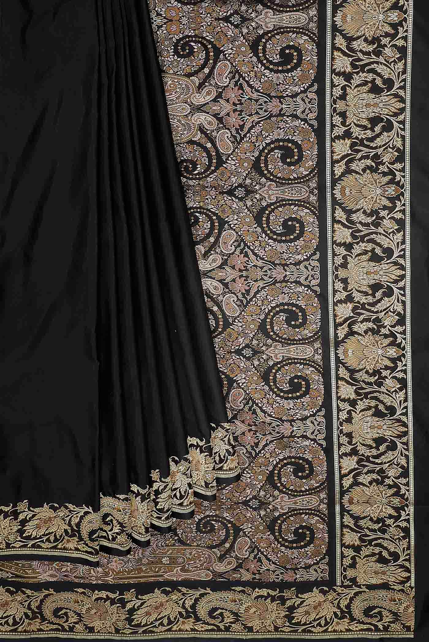 Black Banarasi Tanchoi Silk Saree