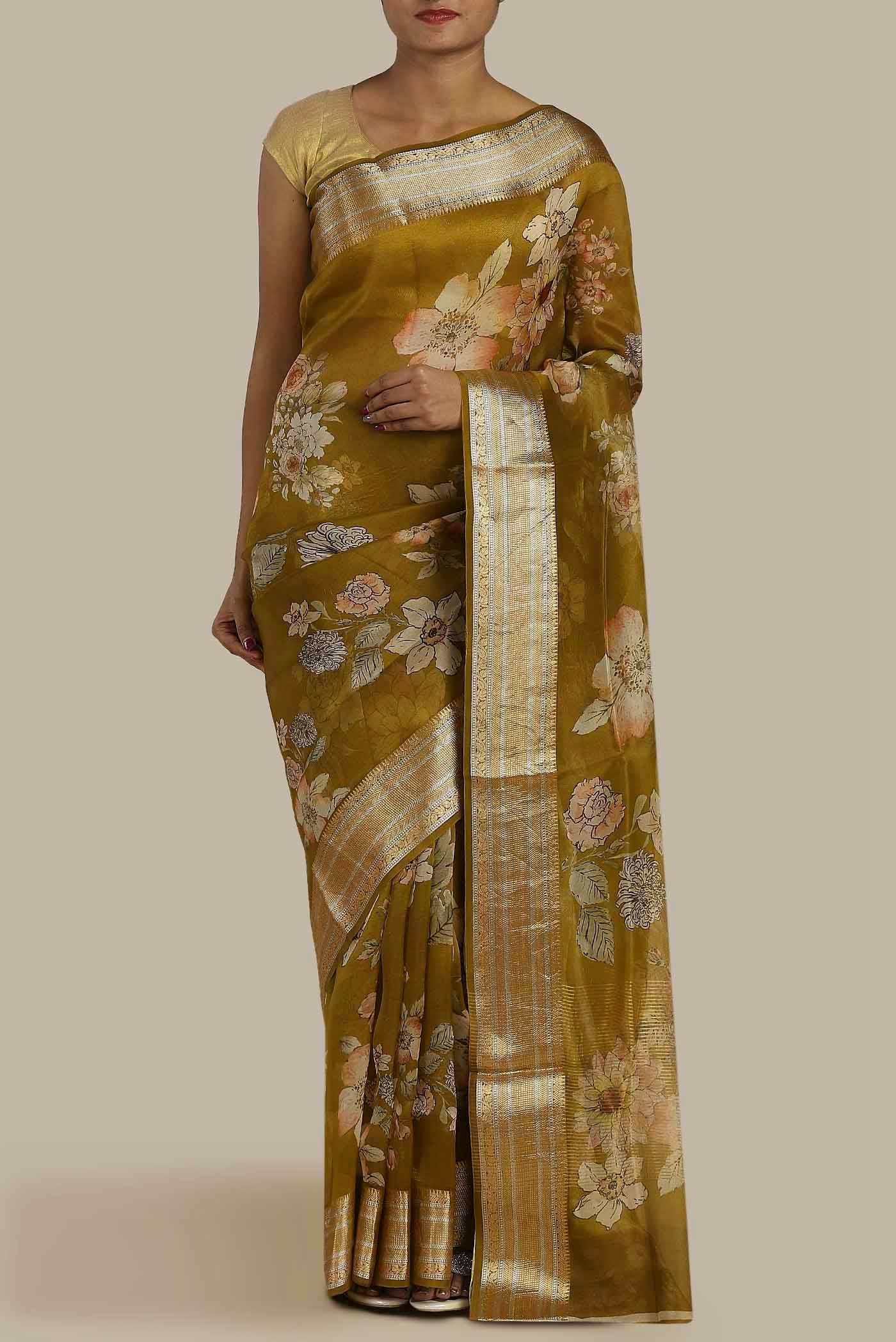 Mehandi Green Organza Silk Saree