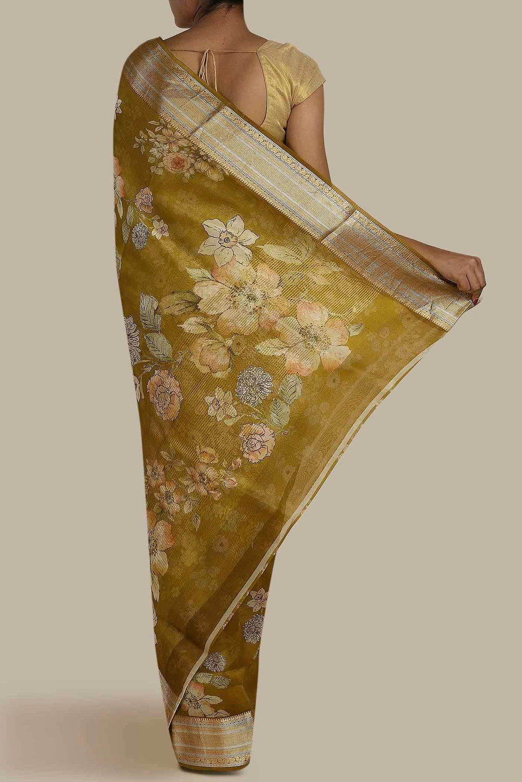 Mehandi Green Organza Silk Saree