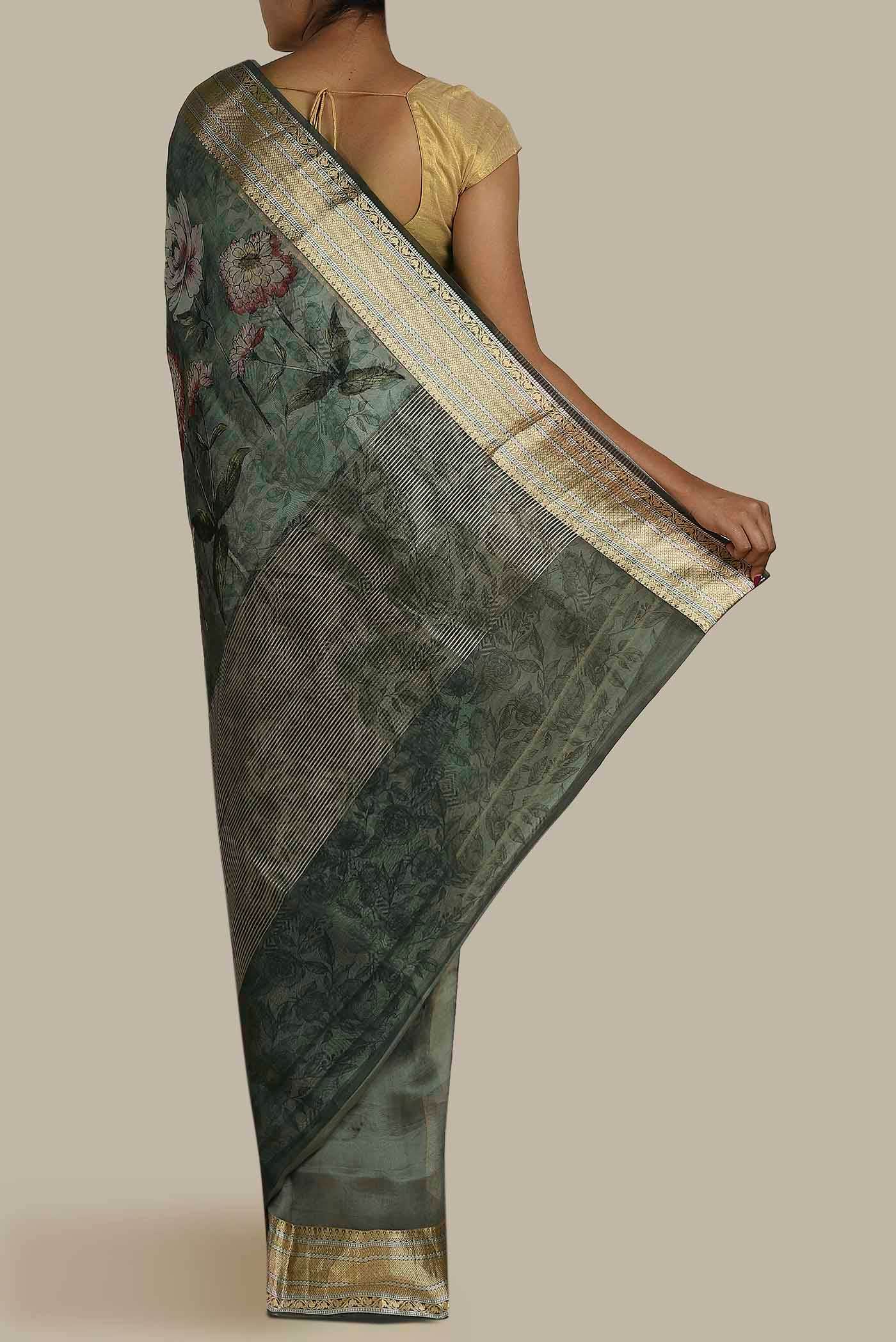Grey Organza Silk Saree