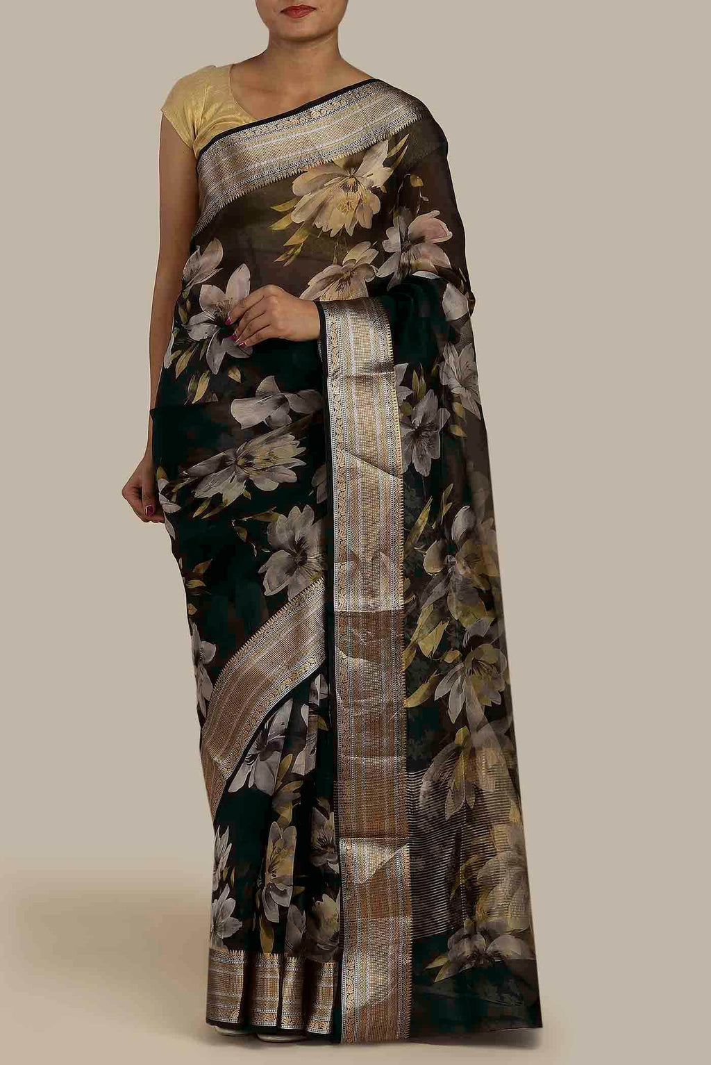 Black Organza Silk Saree