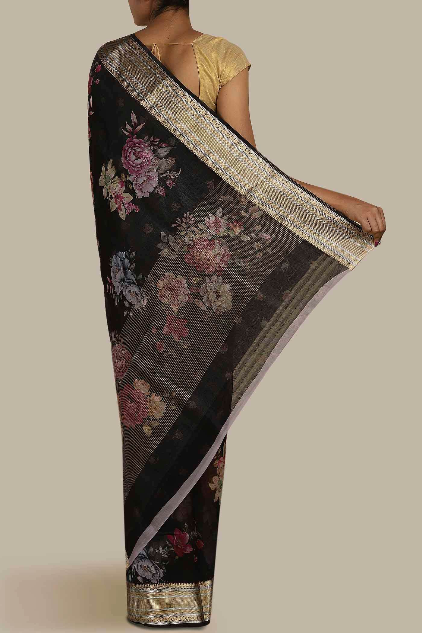 Black Organza Silk Saree