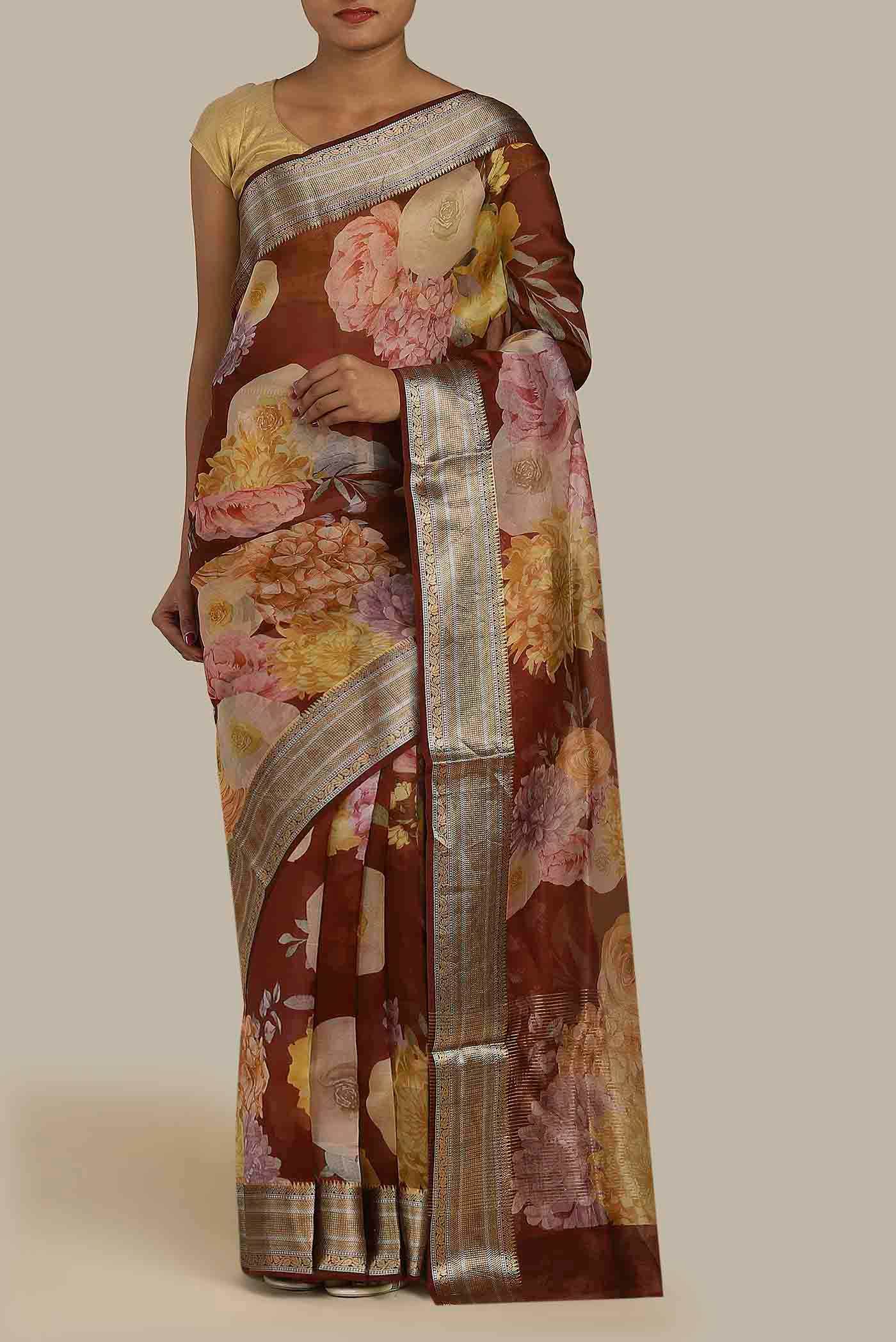Maroon Organza Silk Saree