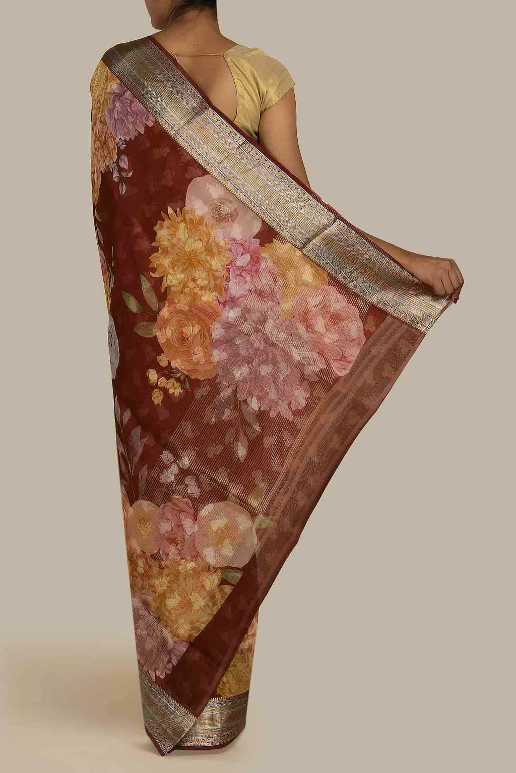 Maroon Organza Silk Saree