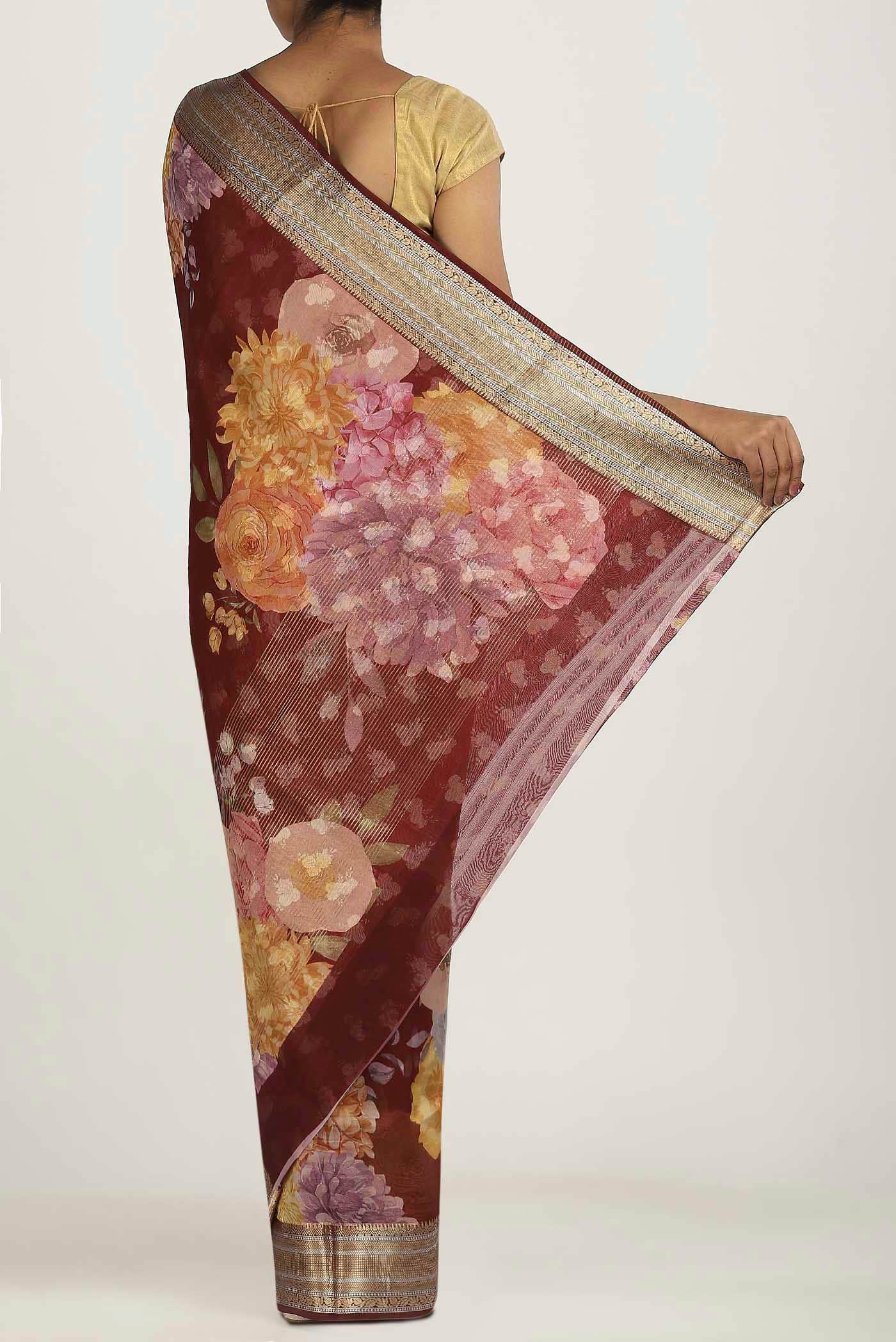 Maroon Organza Silk Saree