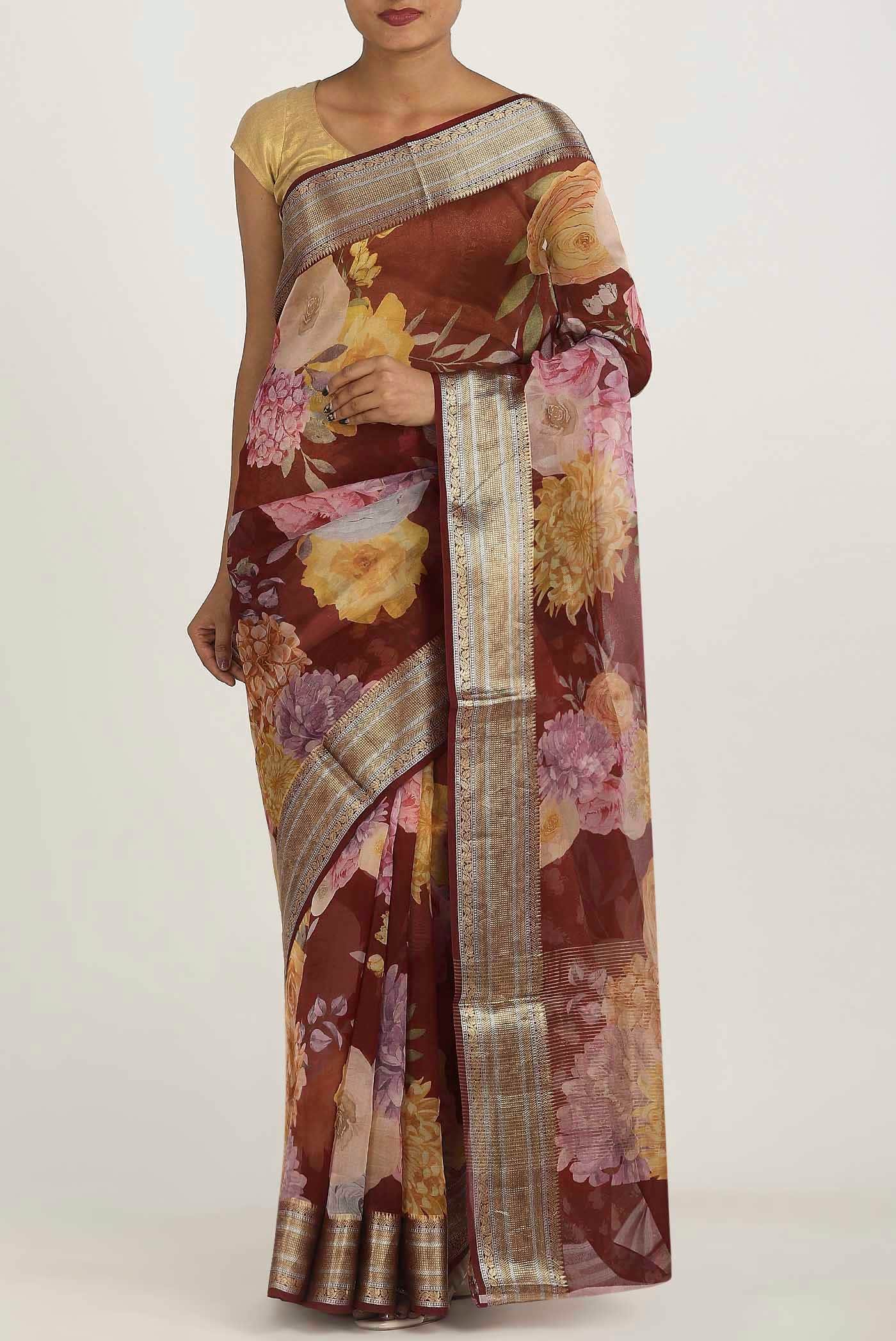 Maroon Organza Silk Saree