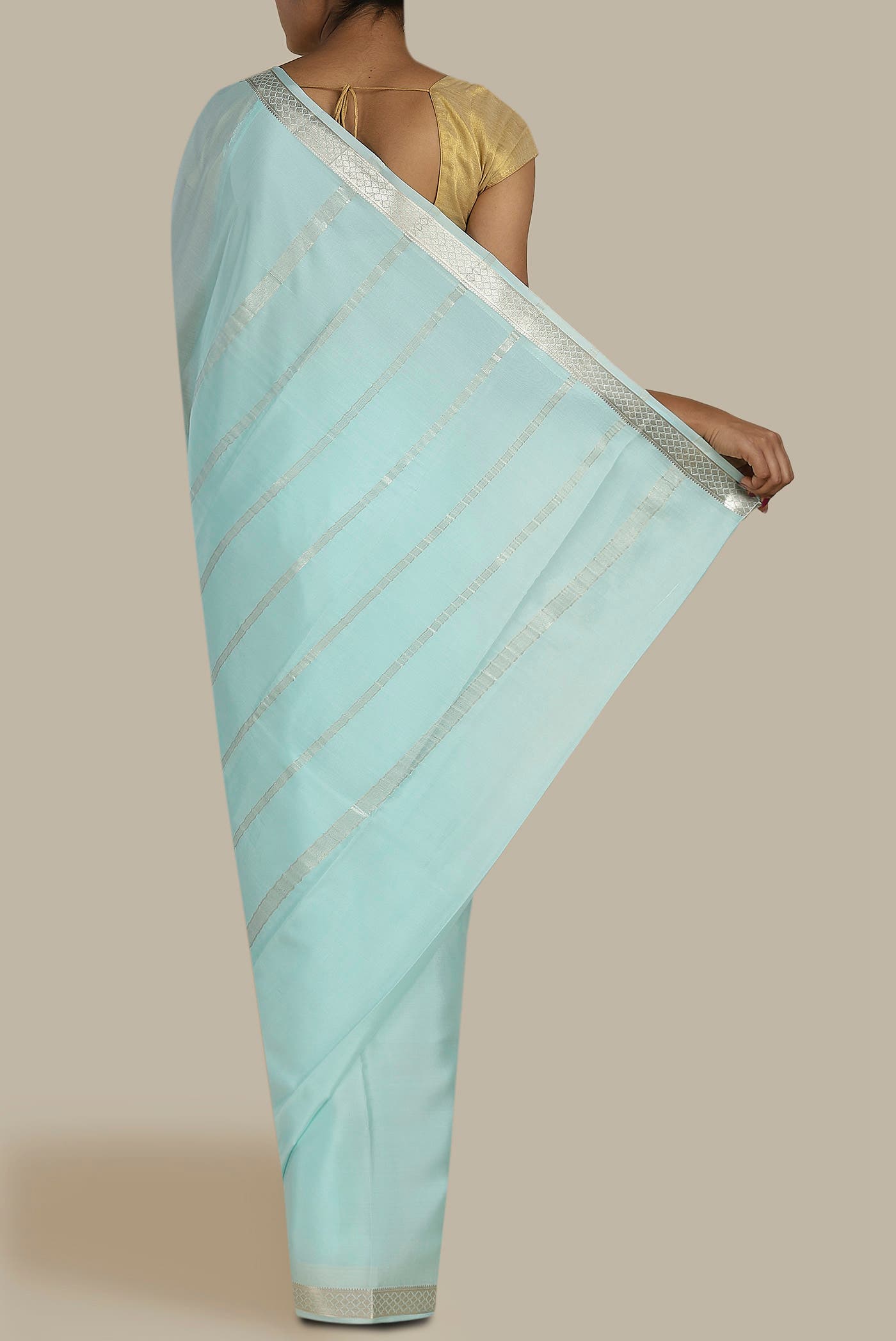 Blue Mysore Crepe Saree