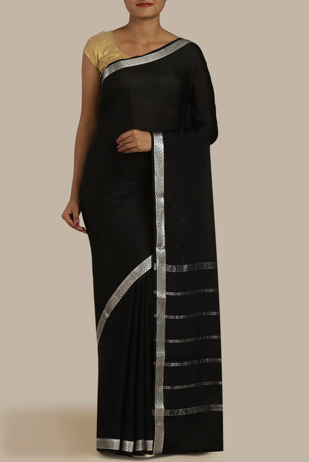Black Mysore Crepe Saree