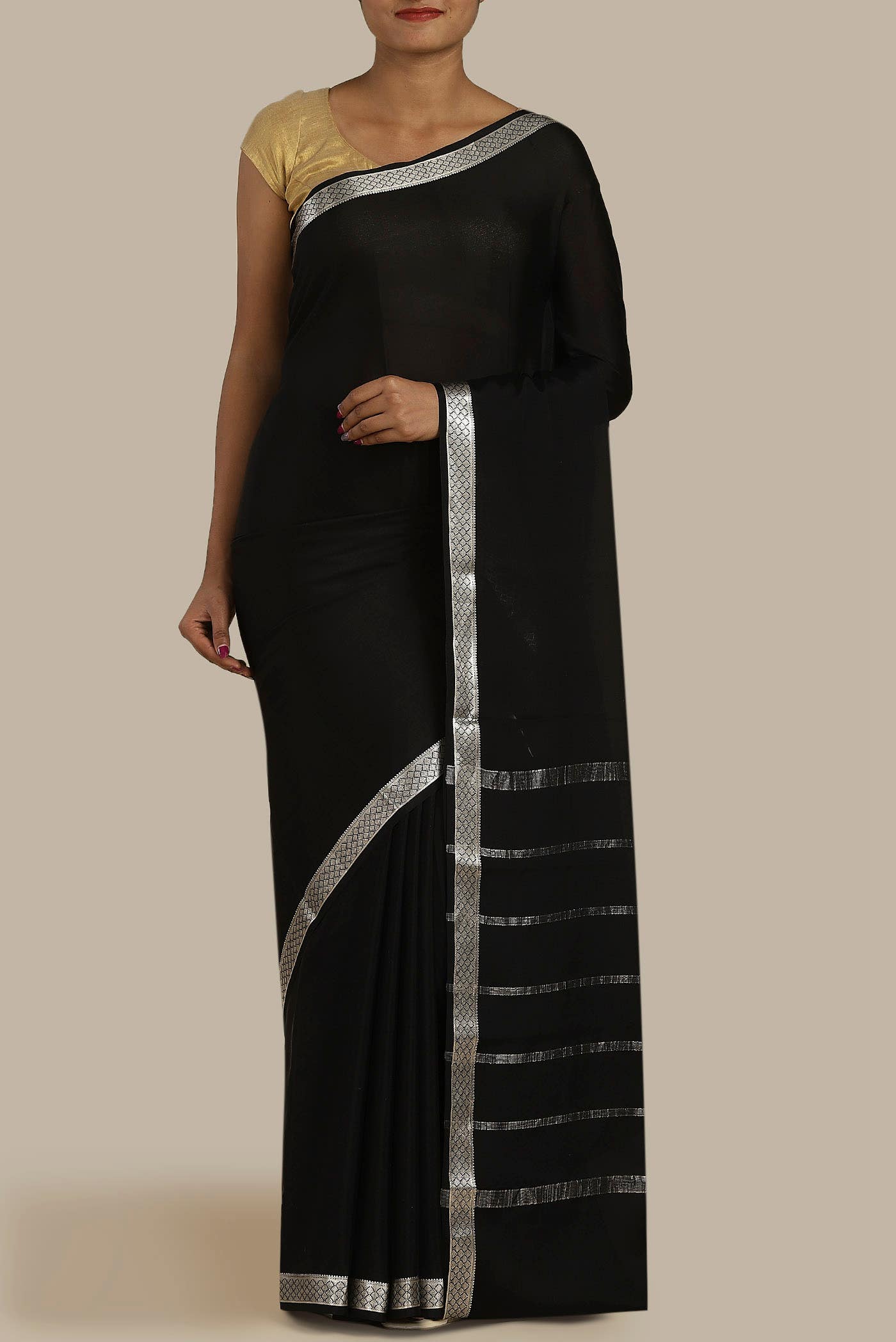 Black Mysore Crepe Saree