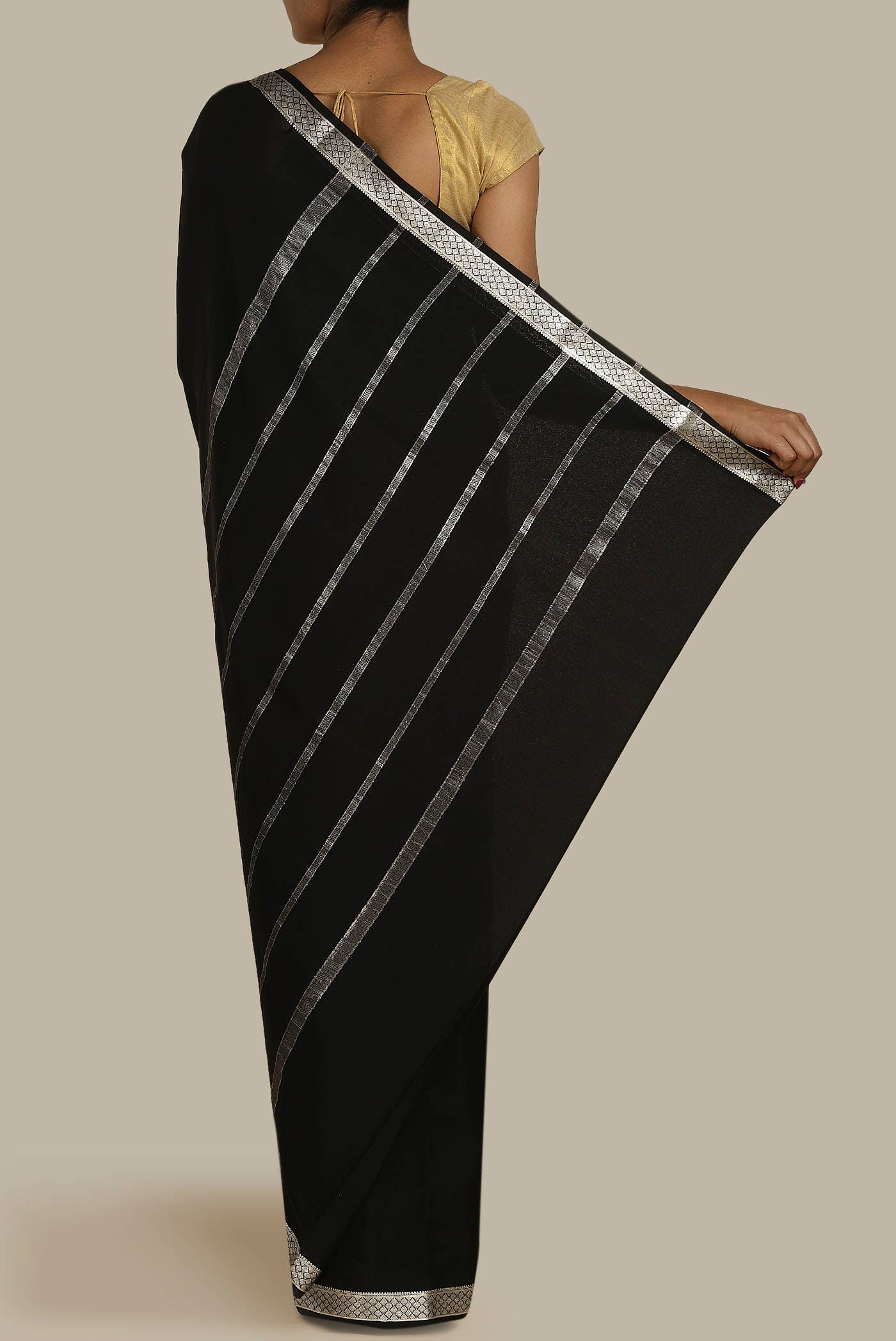 Black Mysore Crepe Saree