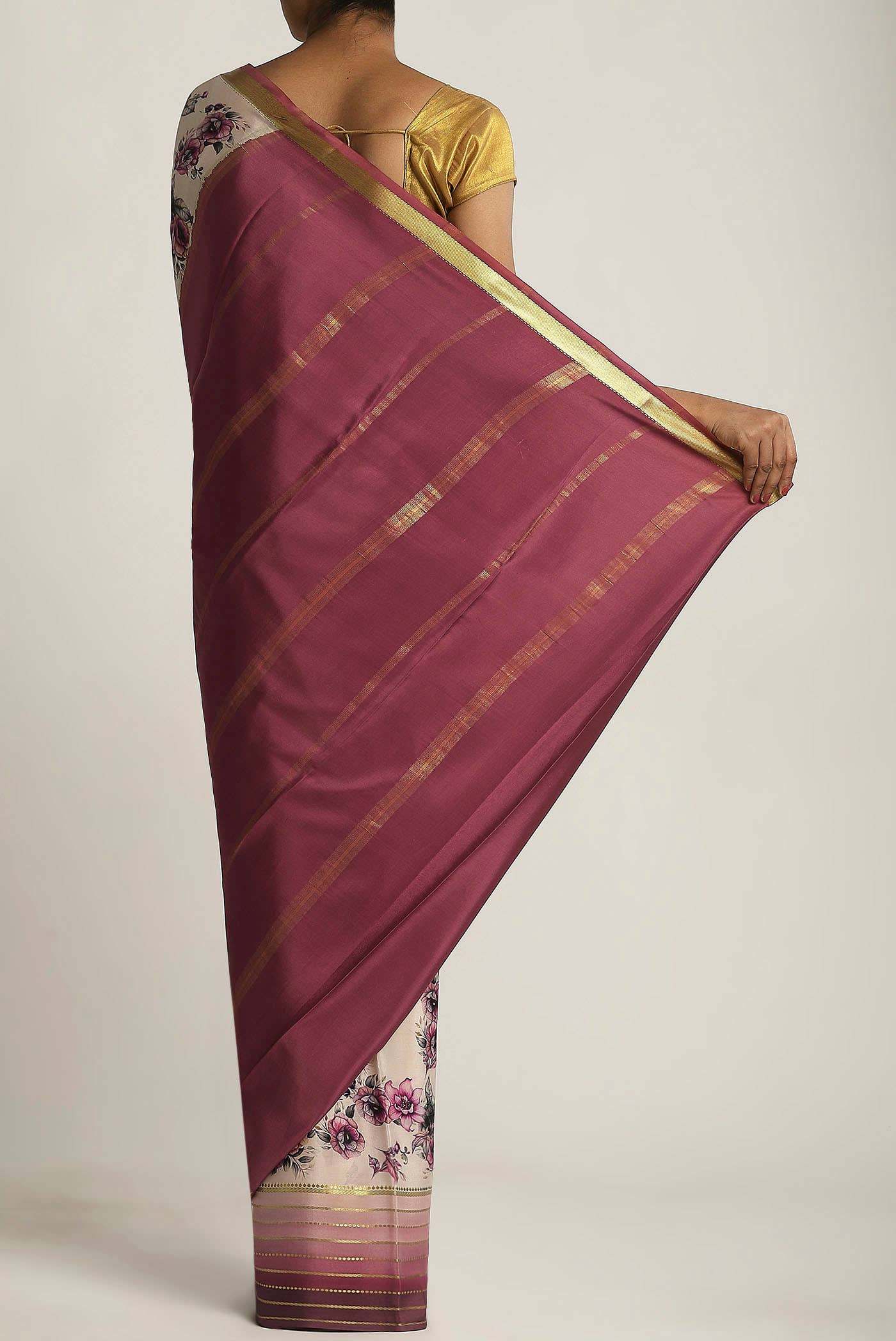 Beige Mysore Crepe Saree