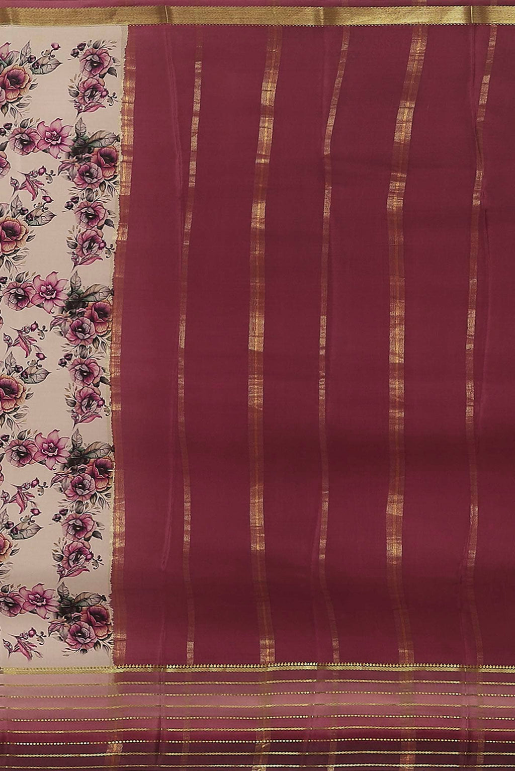 Beige Mysore Crepe Saree
