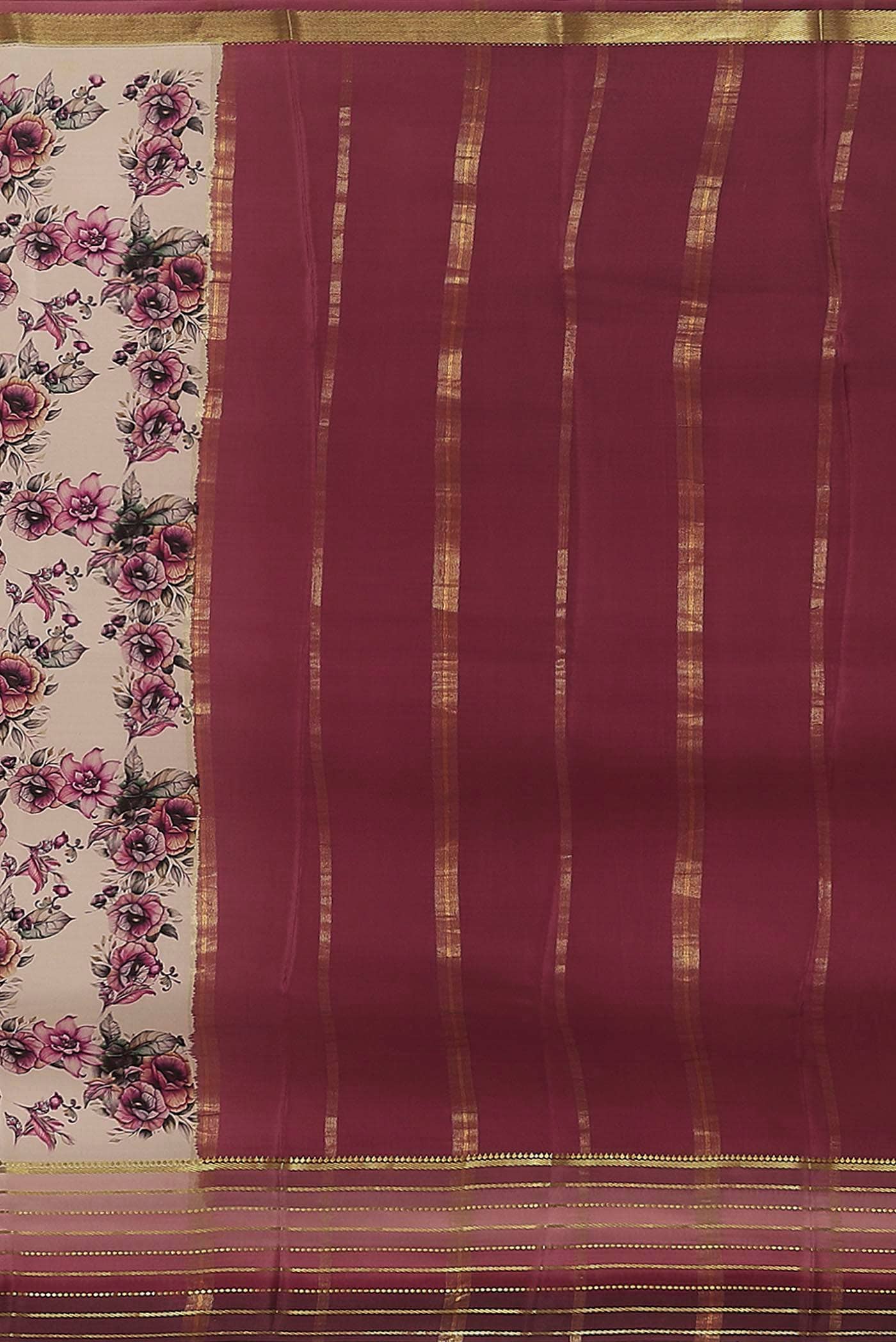 Beige Mysore Crepe Saree