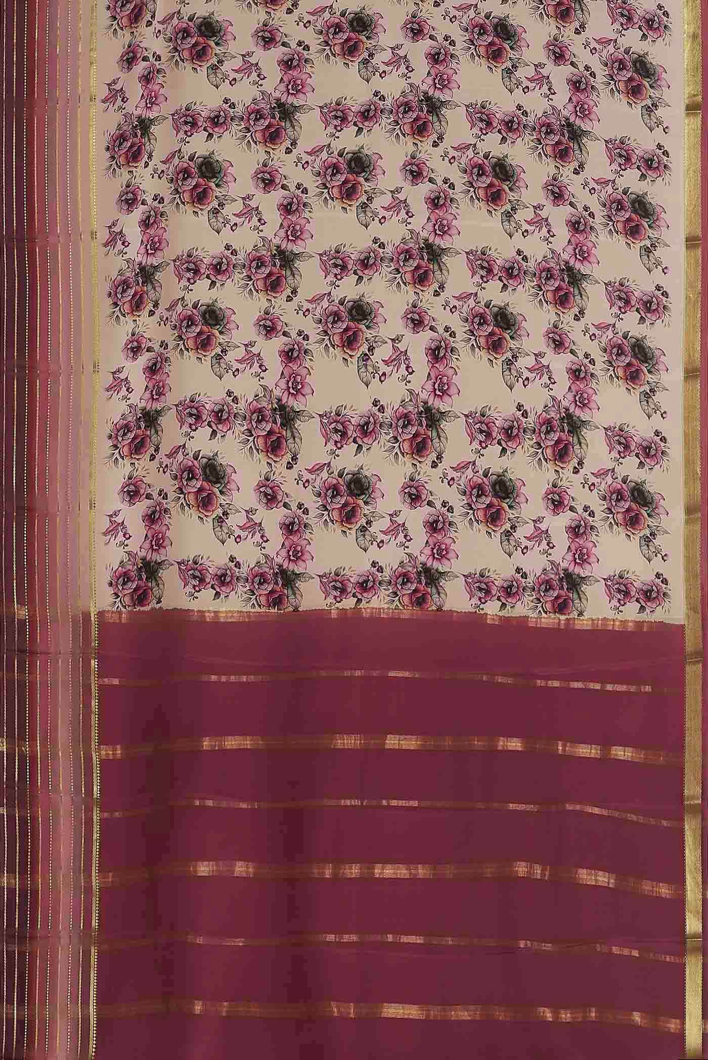 Beige Mysore Crepe Saree