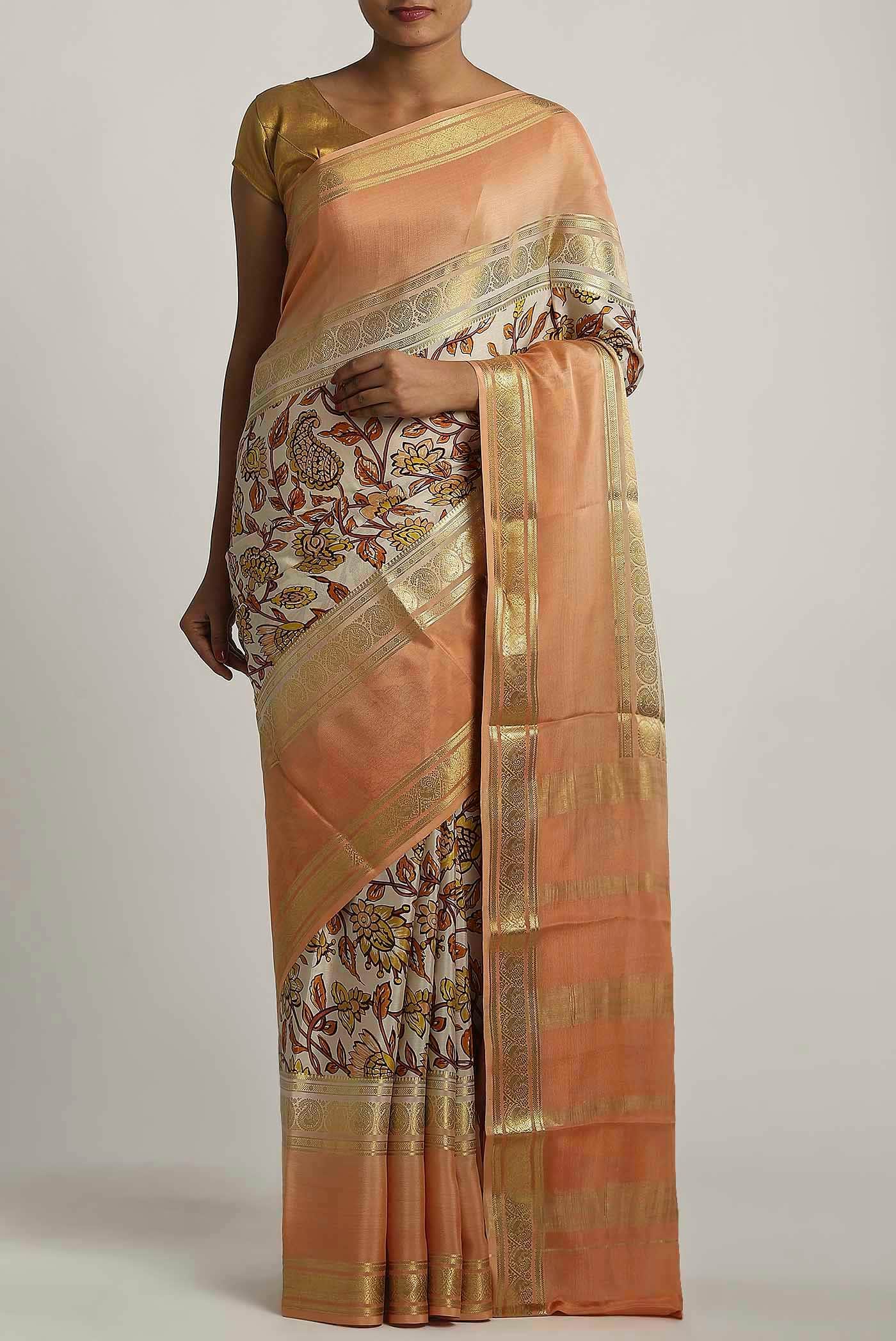 Off White Mysore Crepe Saree