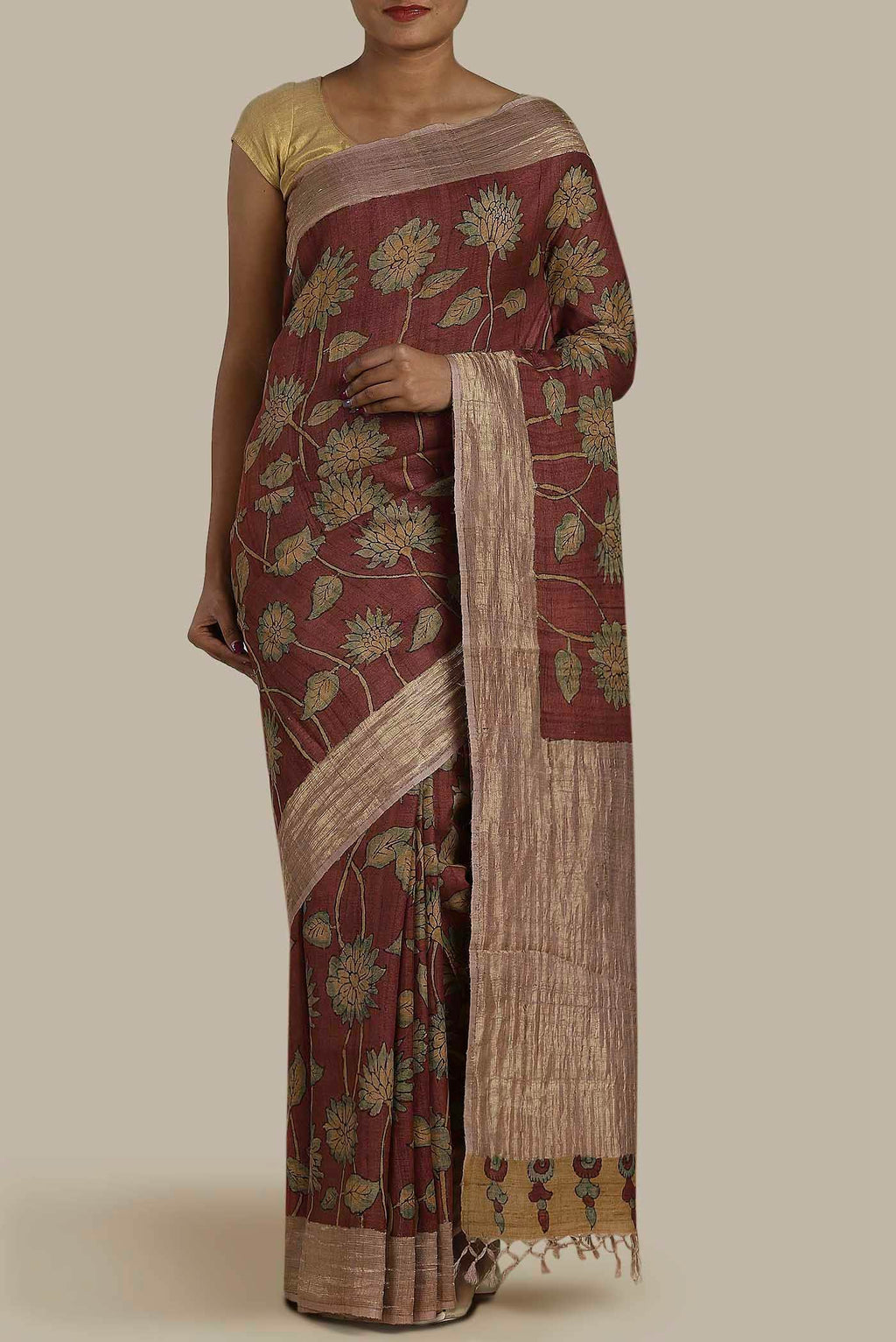 Maroon Bhagalpuri Tussar Silk Saree