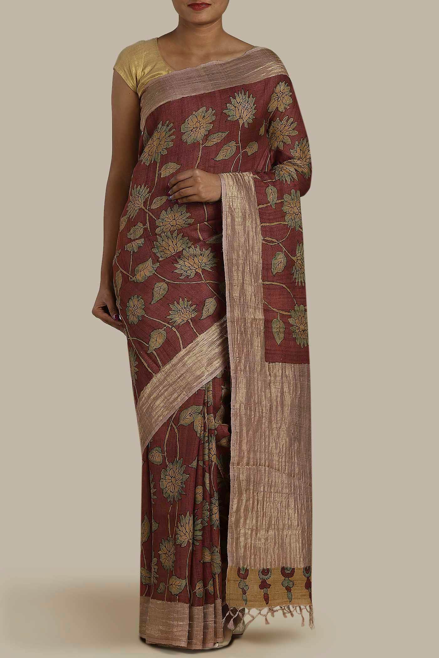 Maroon Bhagalpuri Tussar Silk Saree