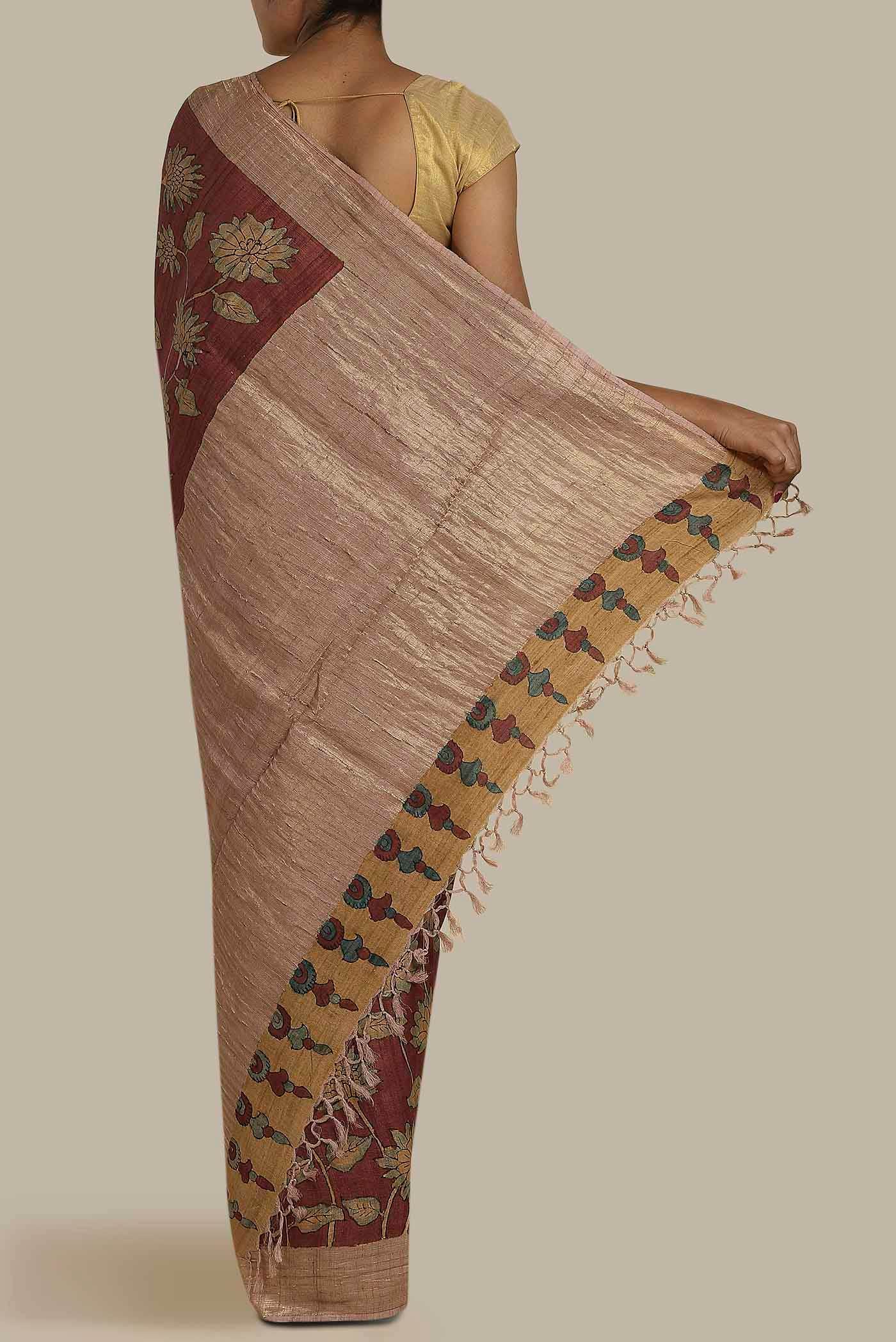 Maroon Bhagalpuri Tussar Silk Saree