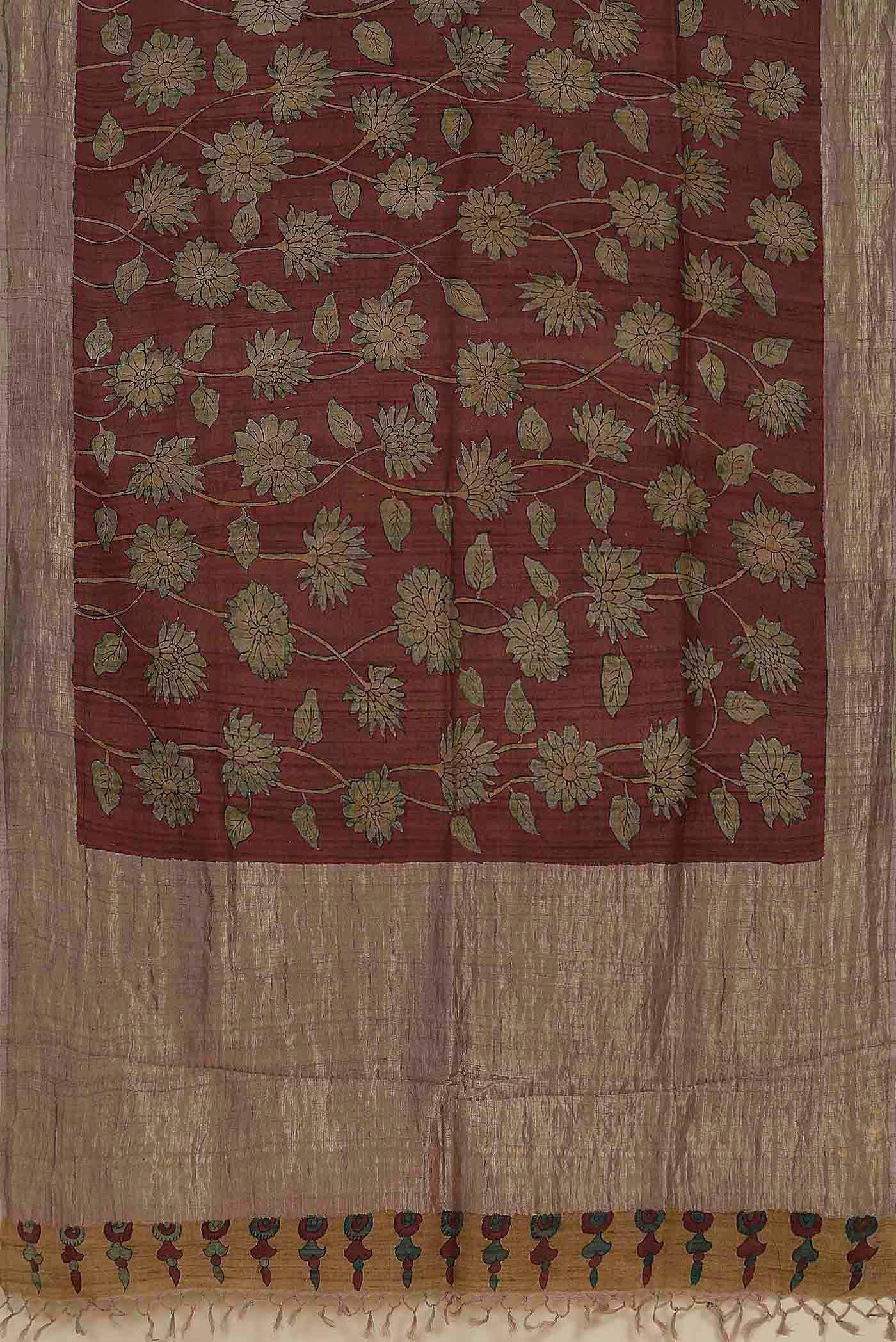 Maroon Bhagalpuri Tussar Silk Saree