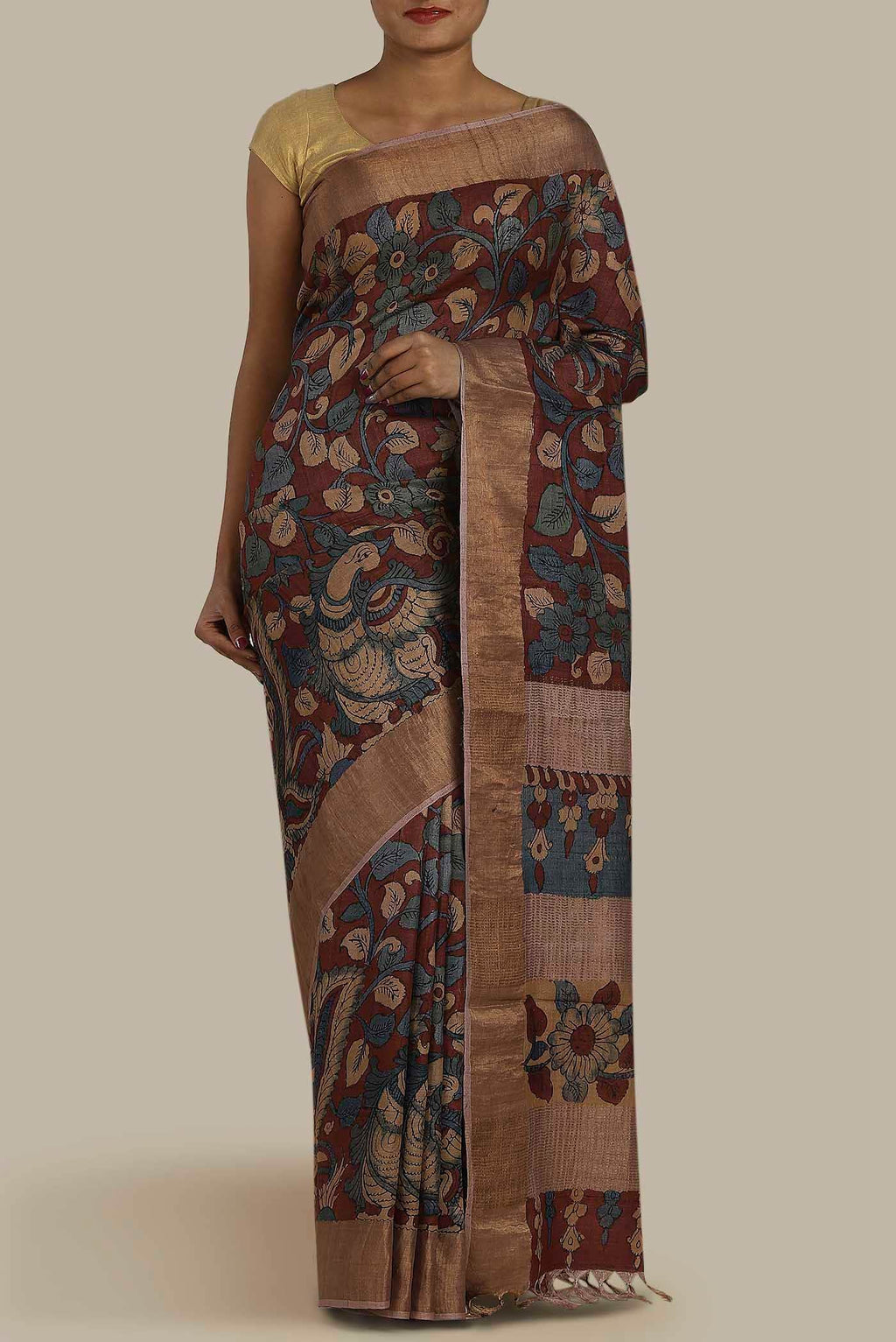 Maroon Bhagalpuri Tussar Silk Saree