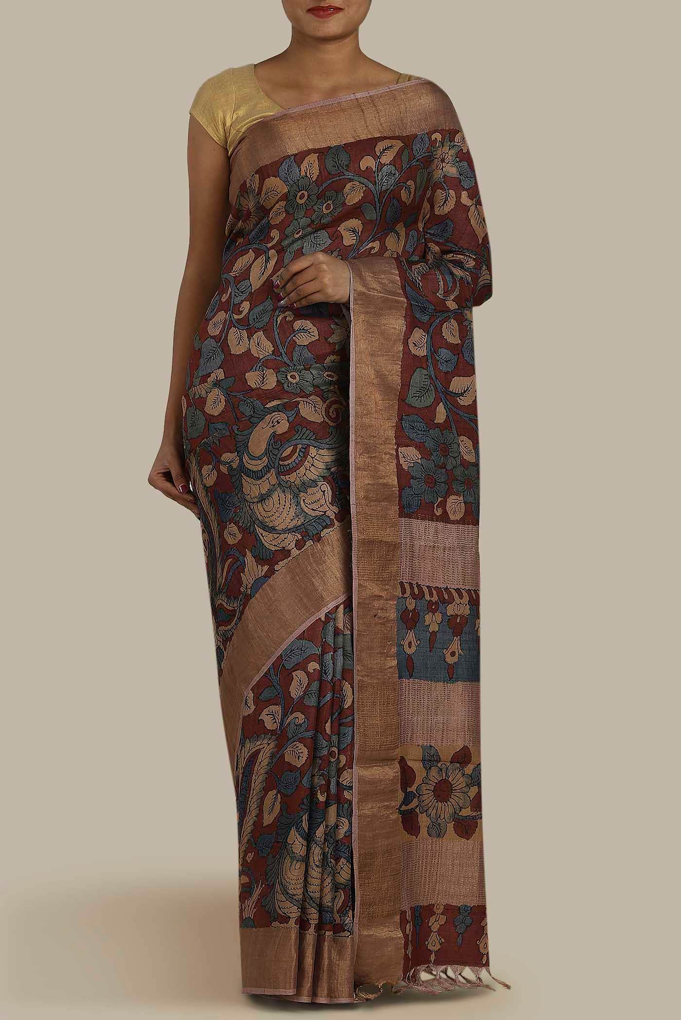 Maroon Bhagalpuri Tussar Silk Saree