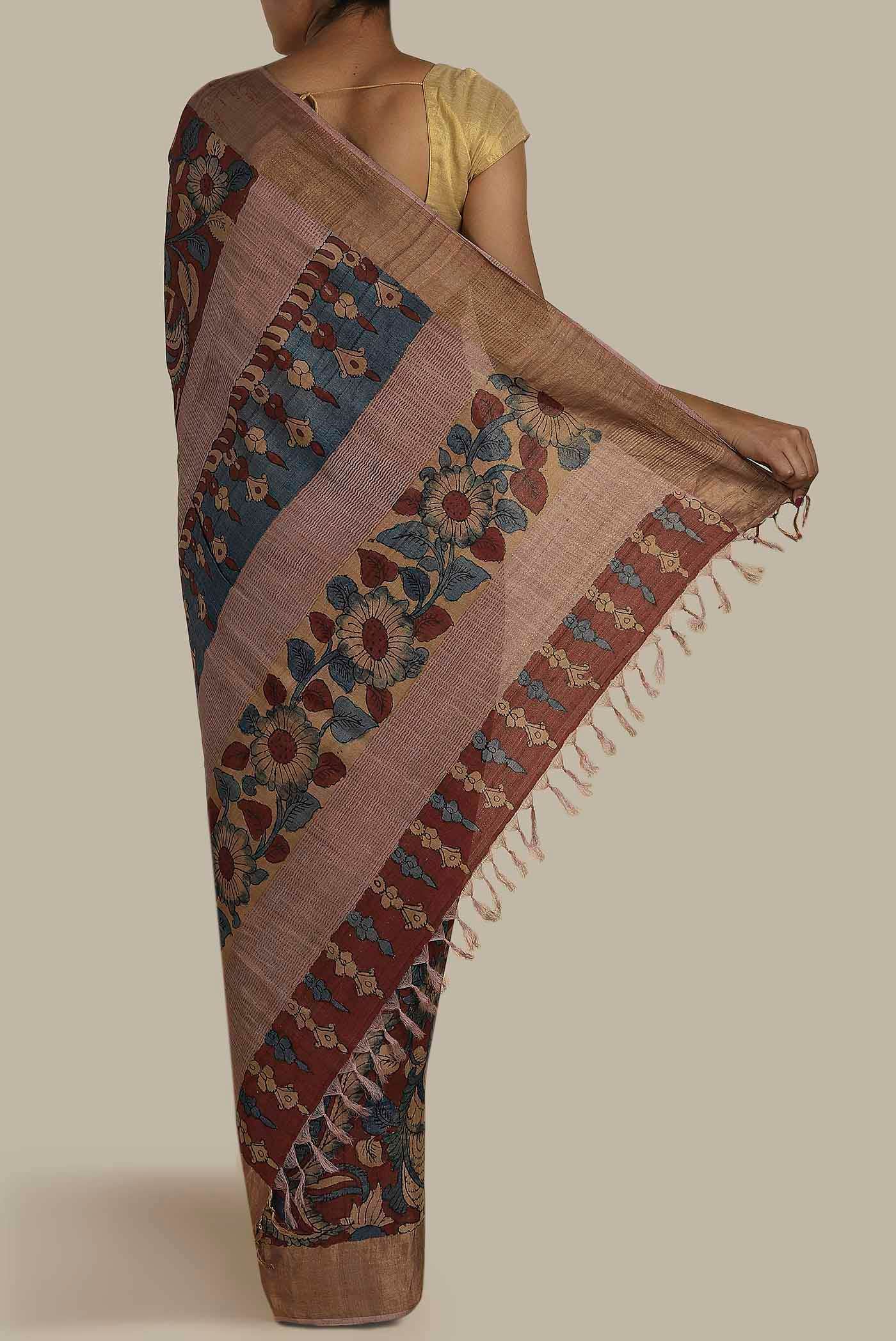 Maroon Bhagalpuri Tussar Silk Saree