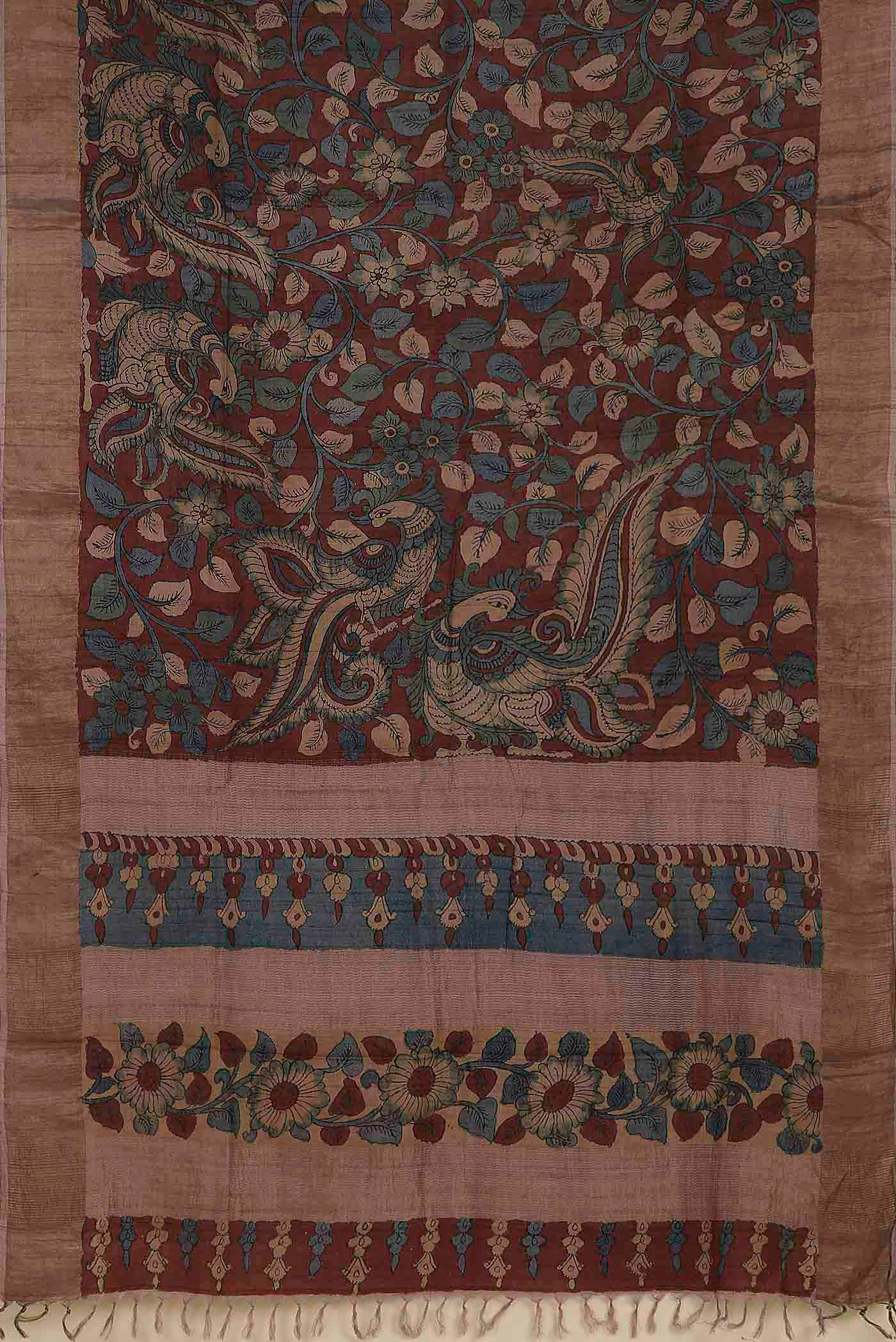 Maroon Bhagalpuri Tussar Silk Saree
