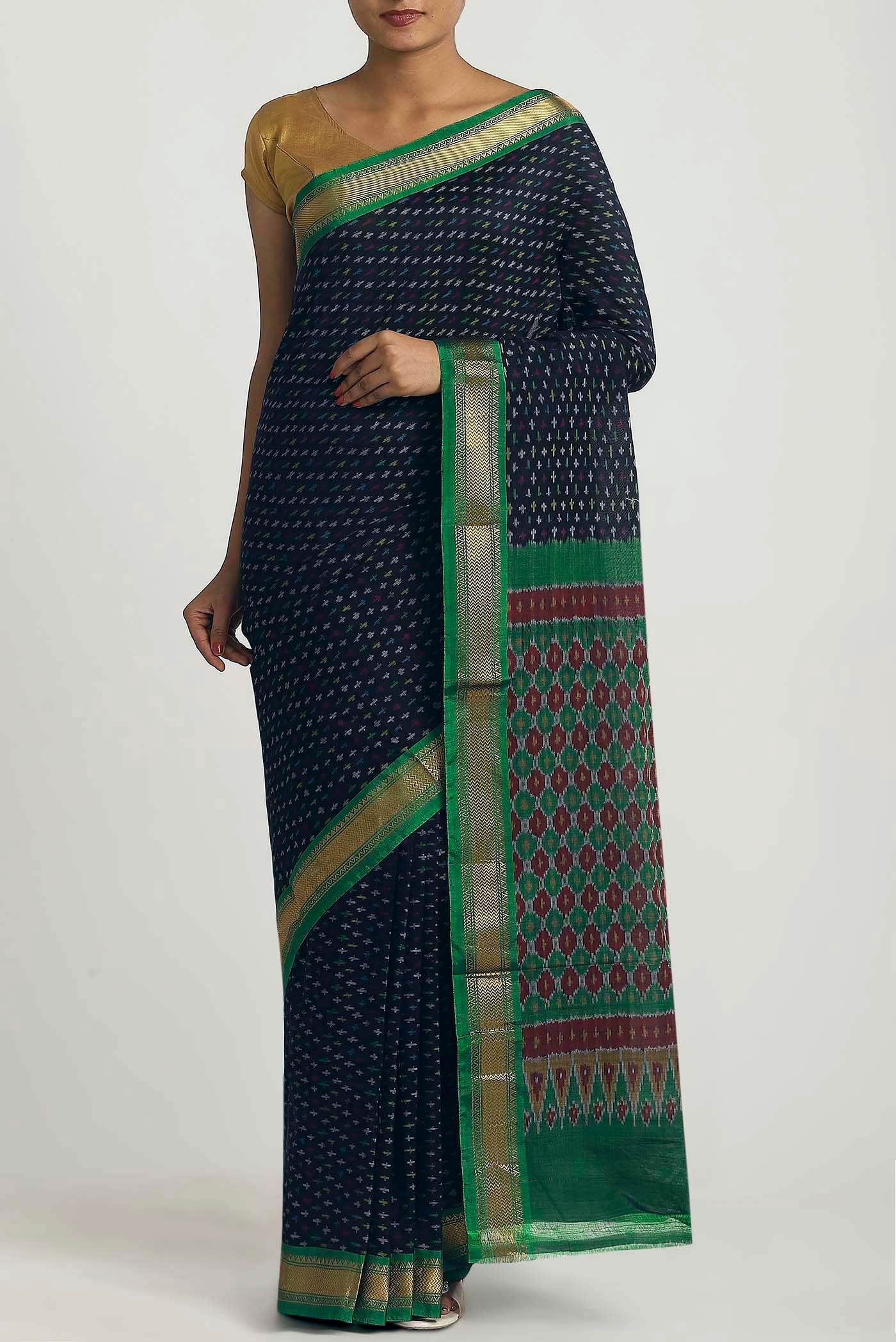 Navy Blue Pochampally Cotton Saree