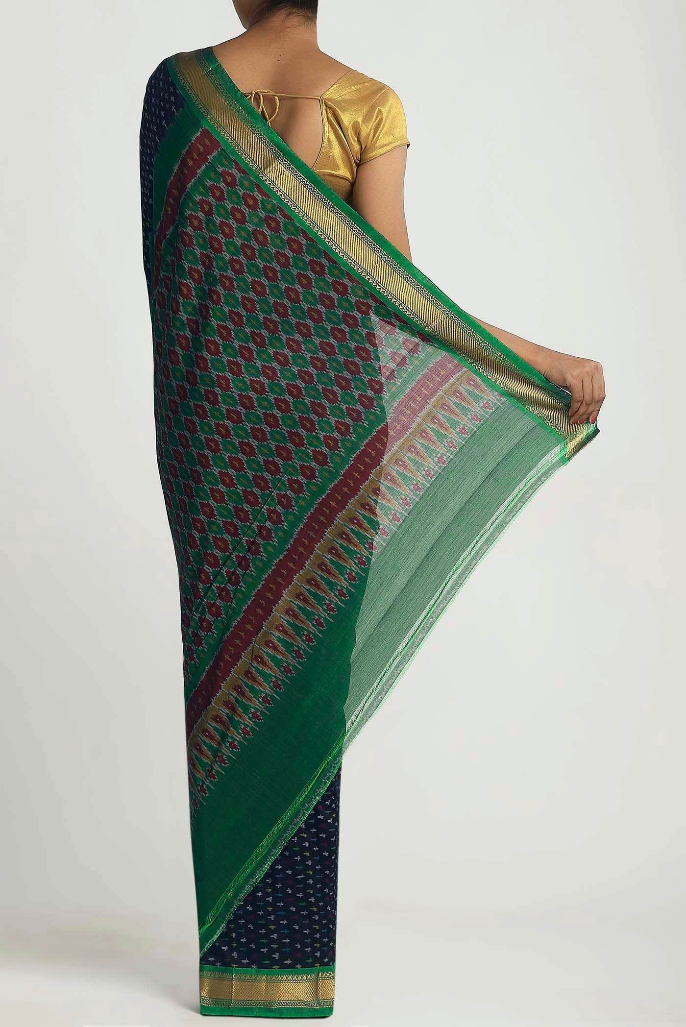 Navy Blue Pochampally Cotton Saree