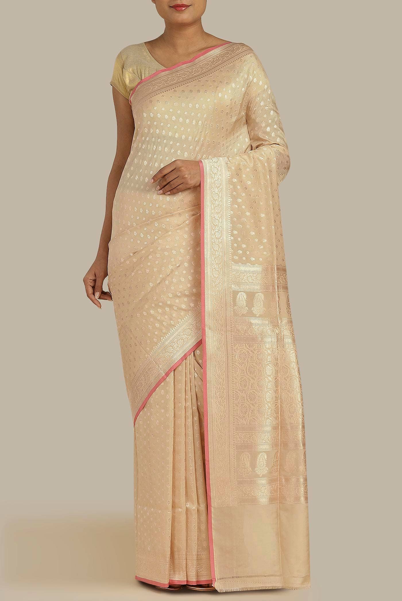 Beige Banarasi Silk Saree